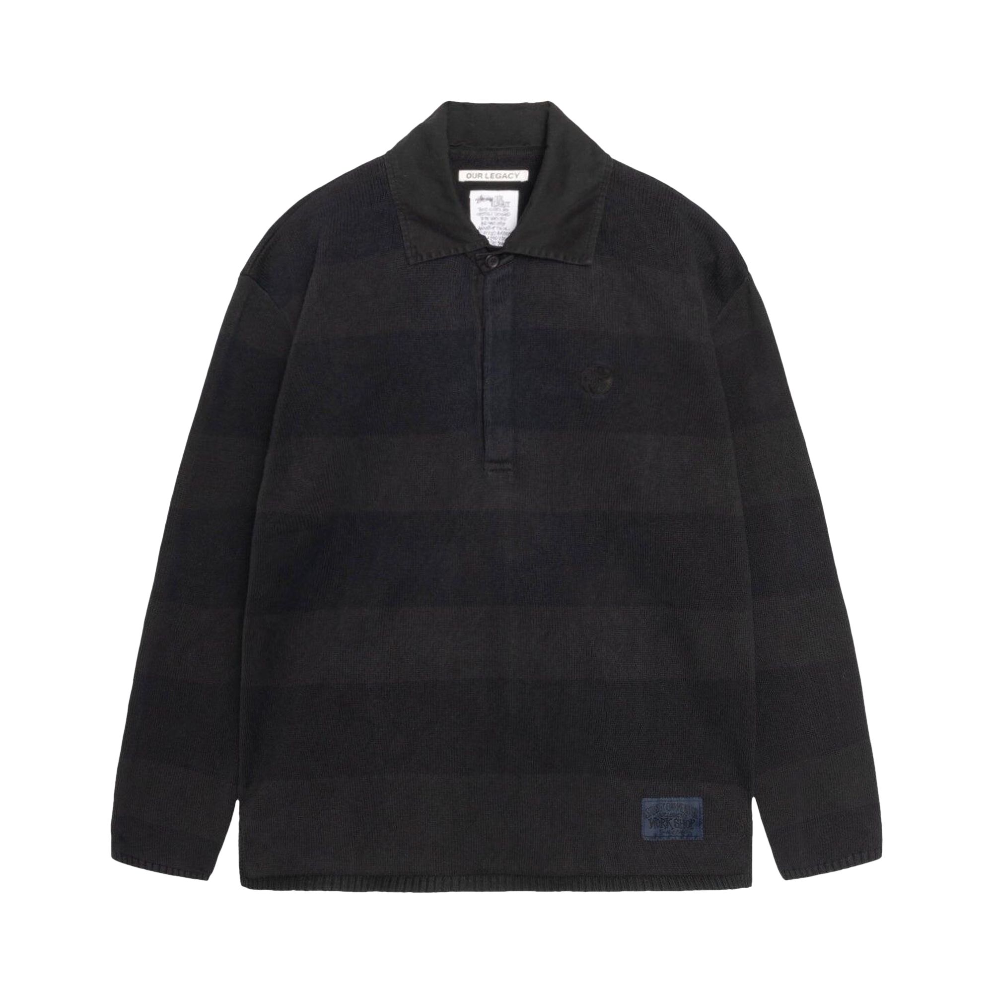 Pre-owned Stussy X Our Legacy Work Shop Rugby 'mud Overdye Stripe' | Black | Men's Size M