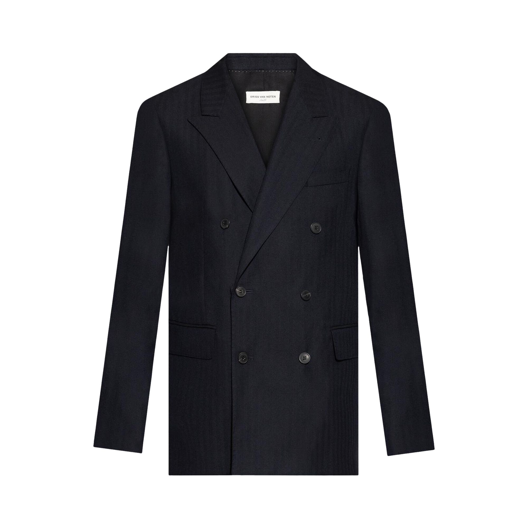 Pre-owned Dries Van Noten Slim Fit Double Breasted Blazer 'navy' | Blue | Men's Size 46