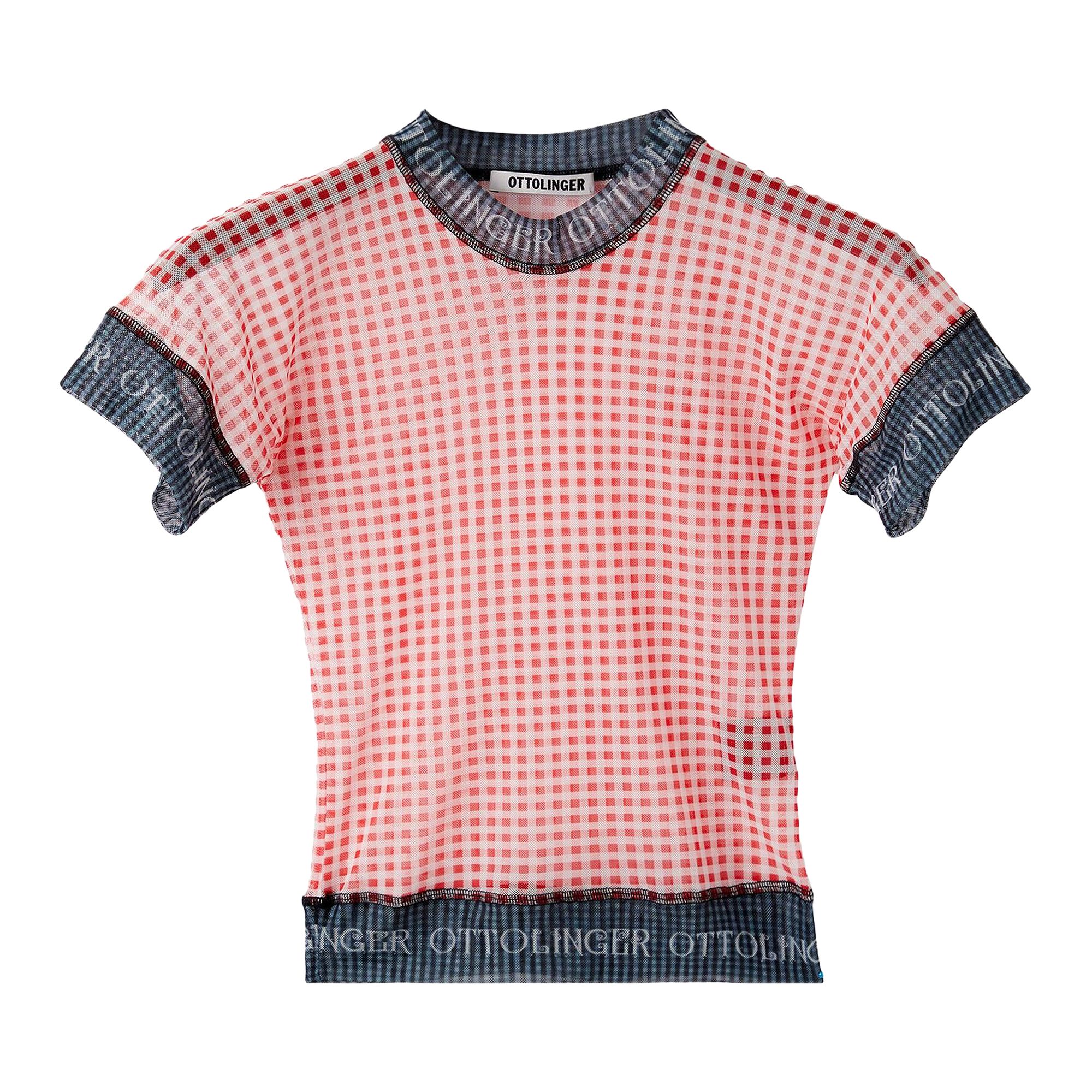 Pre-owned Ottolinger Mesh T-shirt 'gingham Print' In Multi-color