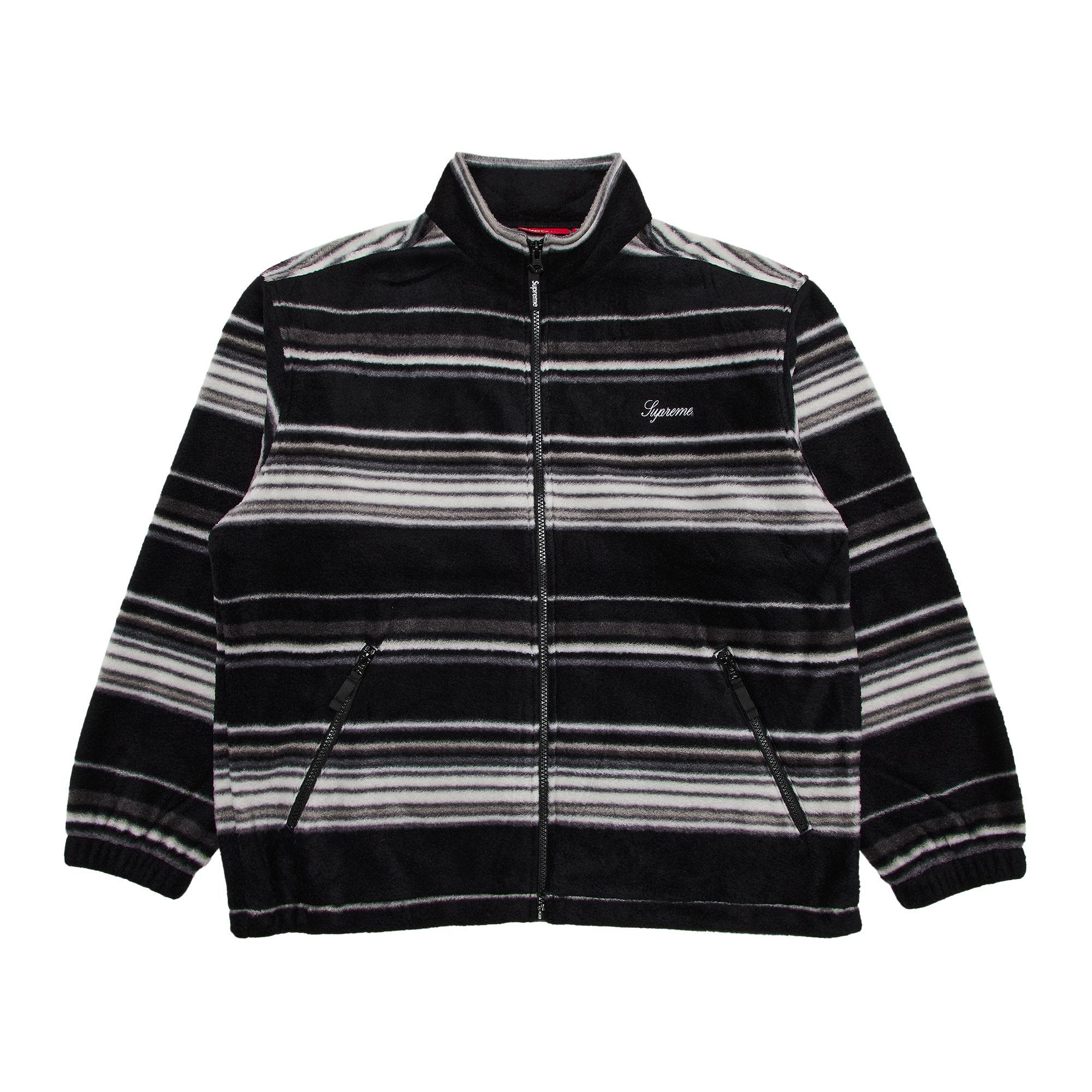 Supreme Stripe Zip Up Fleece Jacket 'Black' | Men's Size L