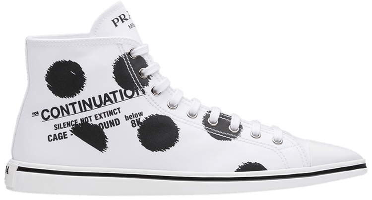 Prada Point Toe Canvas High Polka Dot   White Black