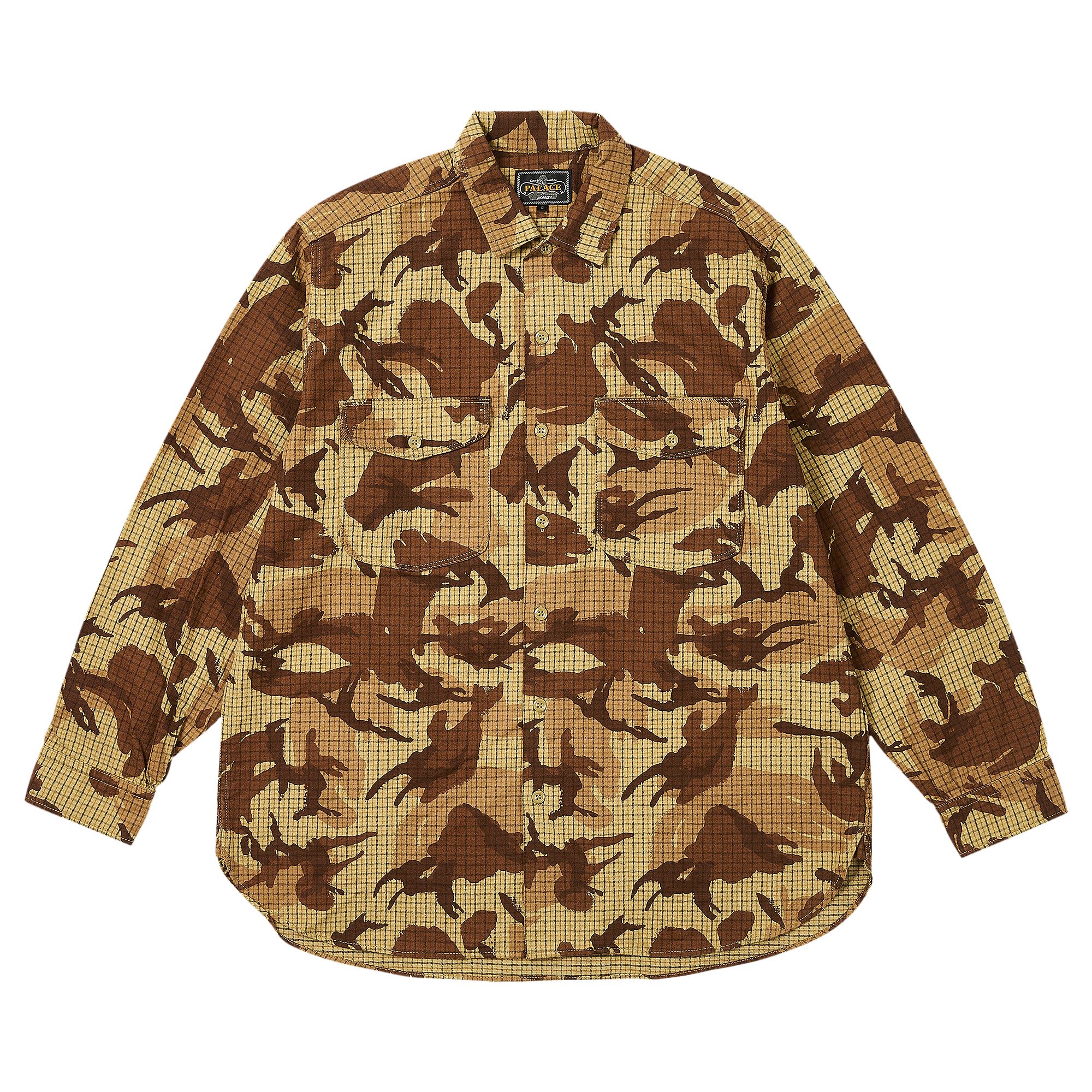 Pre-owned Palace X Beams Plus Work Shirt 'beige Tattersole Camo' | Tan | Men's Size Xl