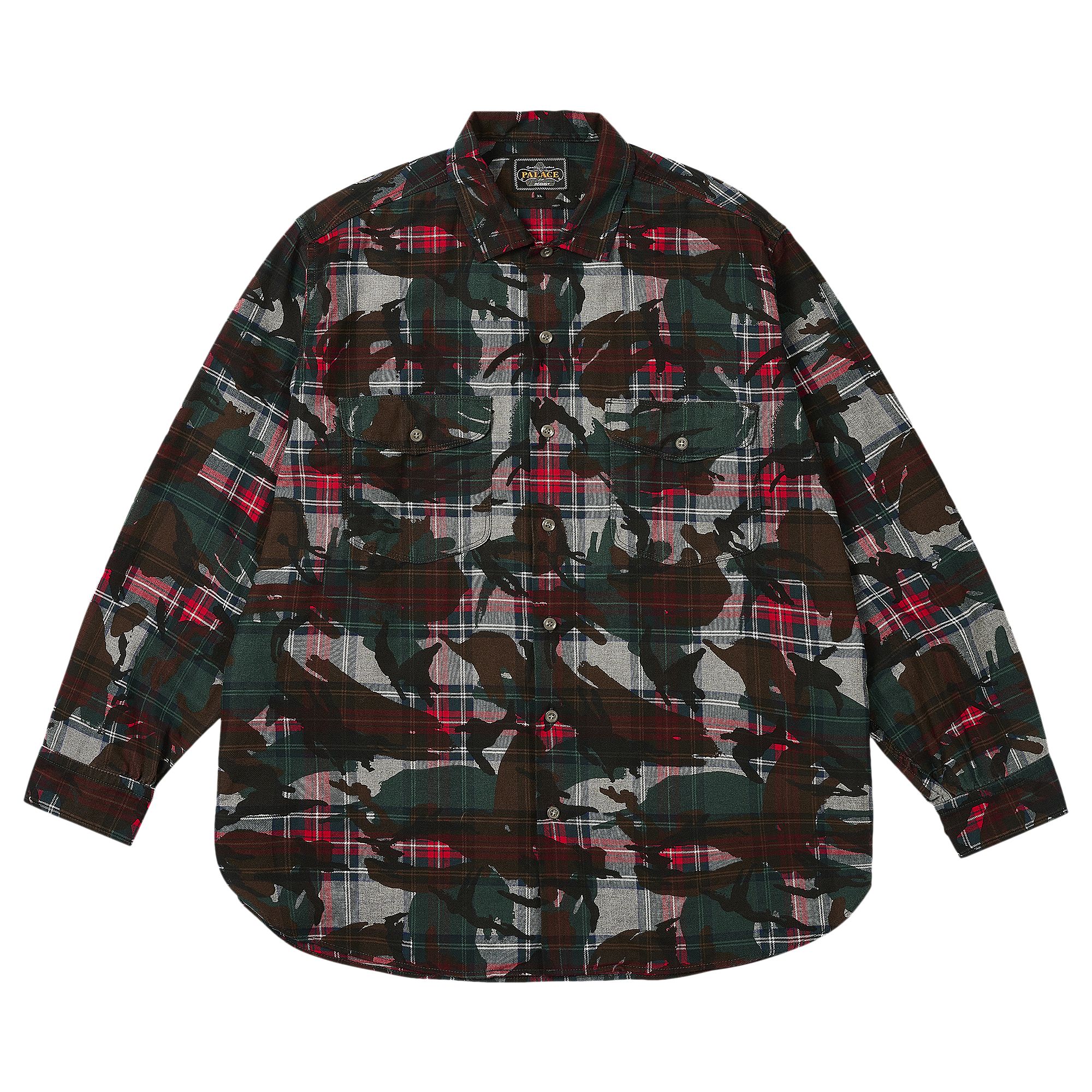 Pre-owned Palace X Beams Plus Work Shirt 'grey Tartan Camo' | Men's Size Xl