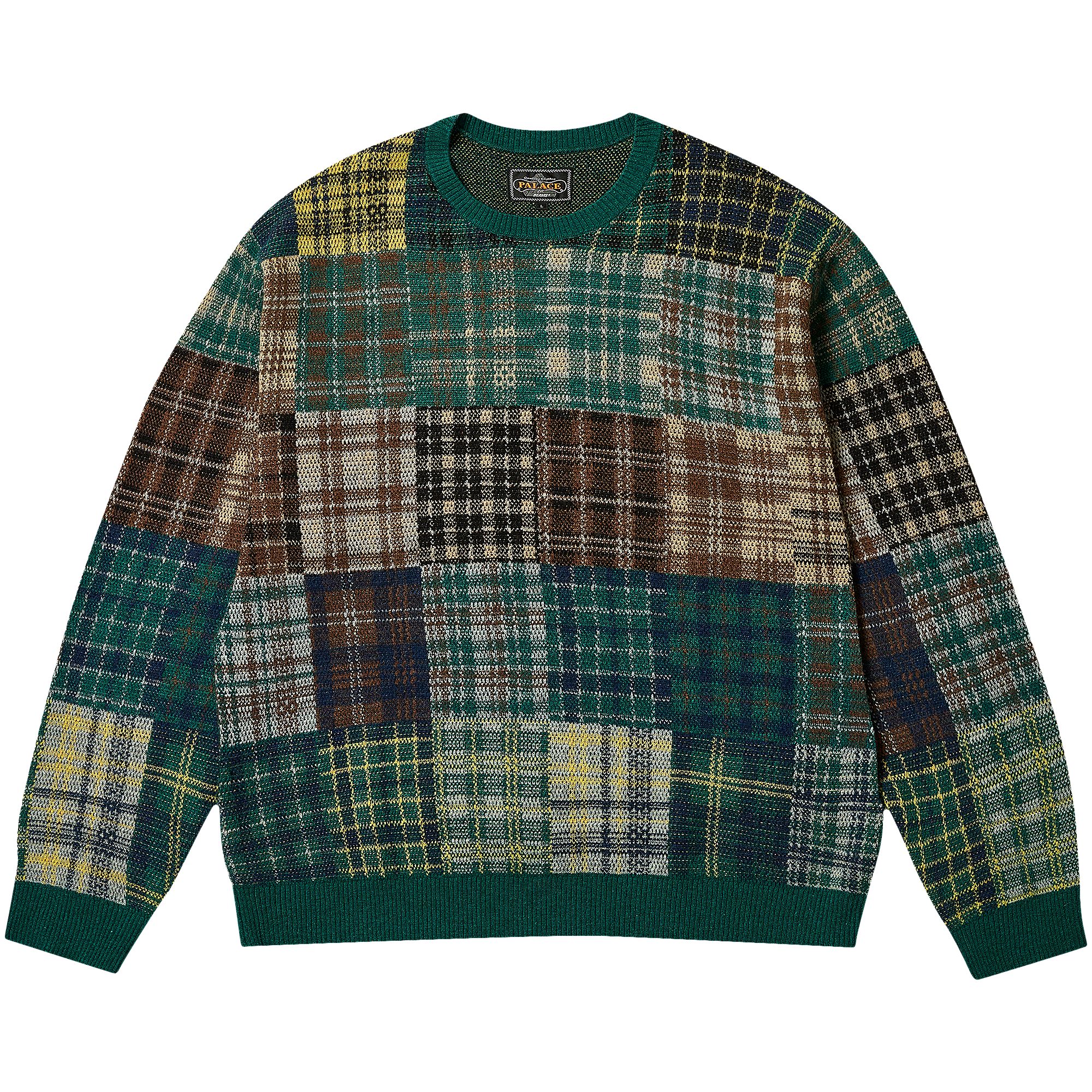 Palace x Beams Plus Patchwork Crew Knit 'Jacquard Green' | Men's Size M