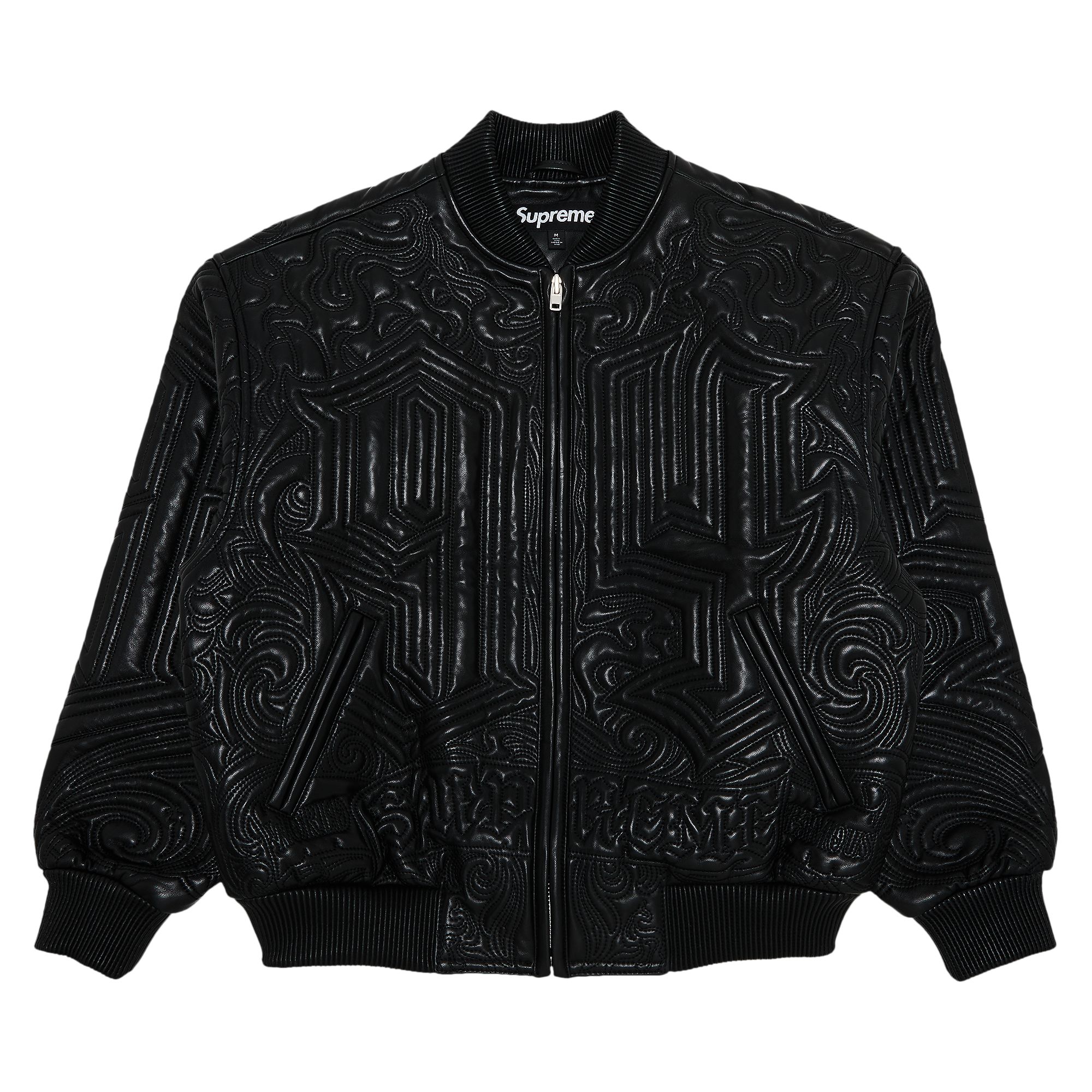 Supreme Mister Cartoon Embroidered Leather Jacket 'Black' | Men's Size M