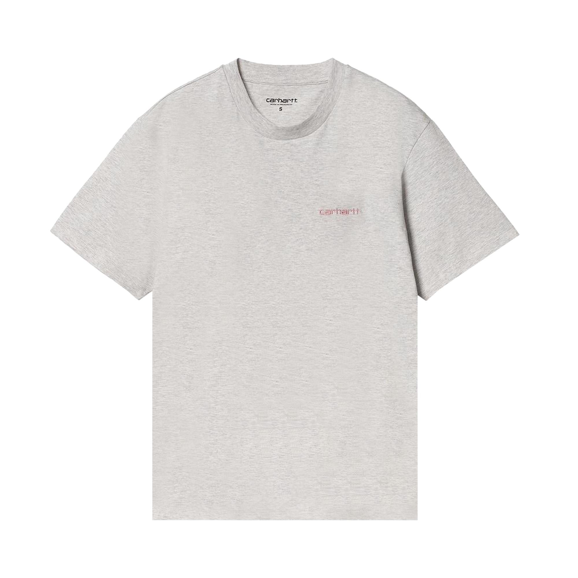 Pre-owned Carhartt Wip Short-sleeve Script Embroidery T-shirt 'ash Heather/dusty Rose' | Grey | Women's Size M In Gray