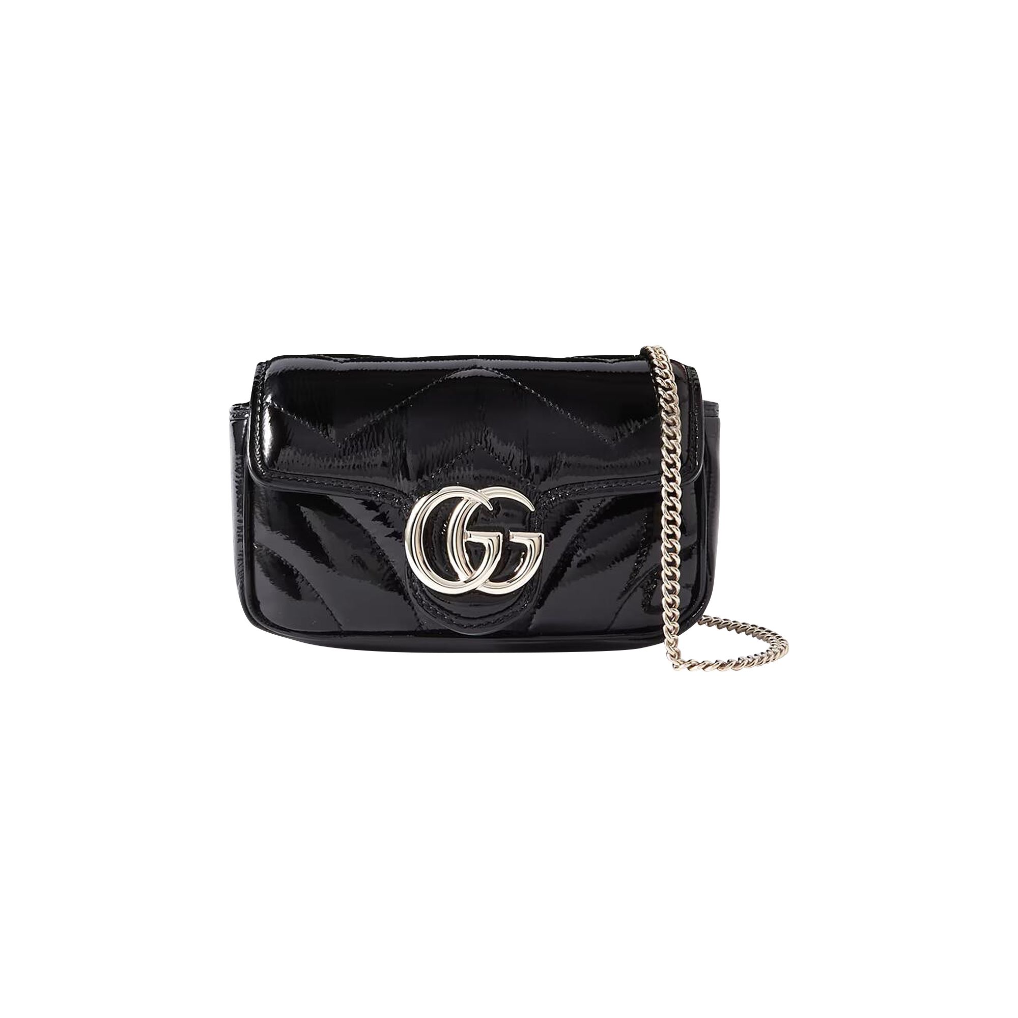 Pre-owned Gucci Gg Marmont Patent Leather Super Mini Bag | Black | Women's Size Onesize