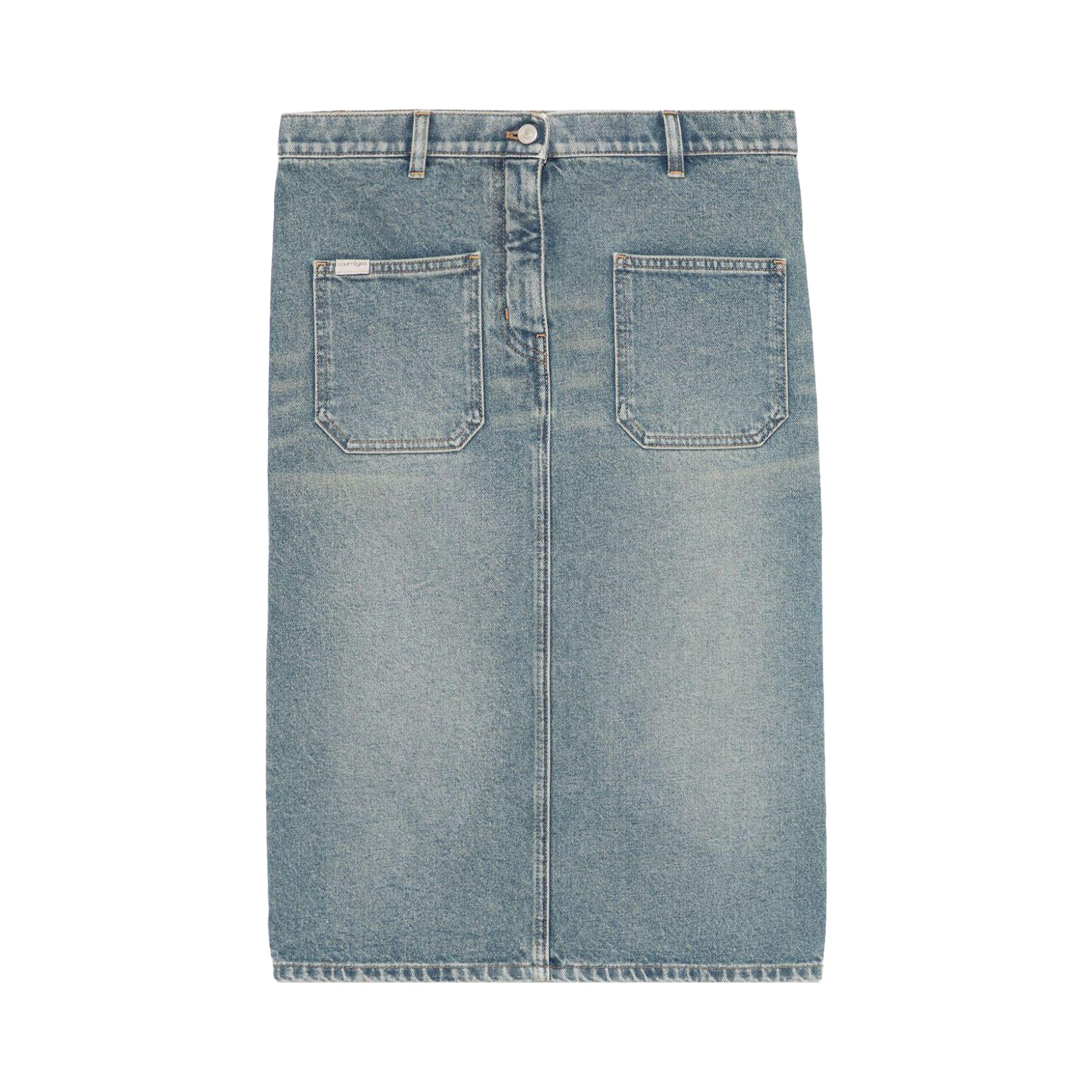 Pre-owned Courrèges 2 Pocket Denim Skirt 'vintage Medium Blue' | Women's Size 27