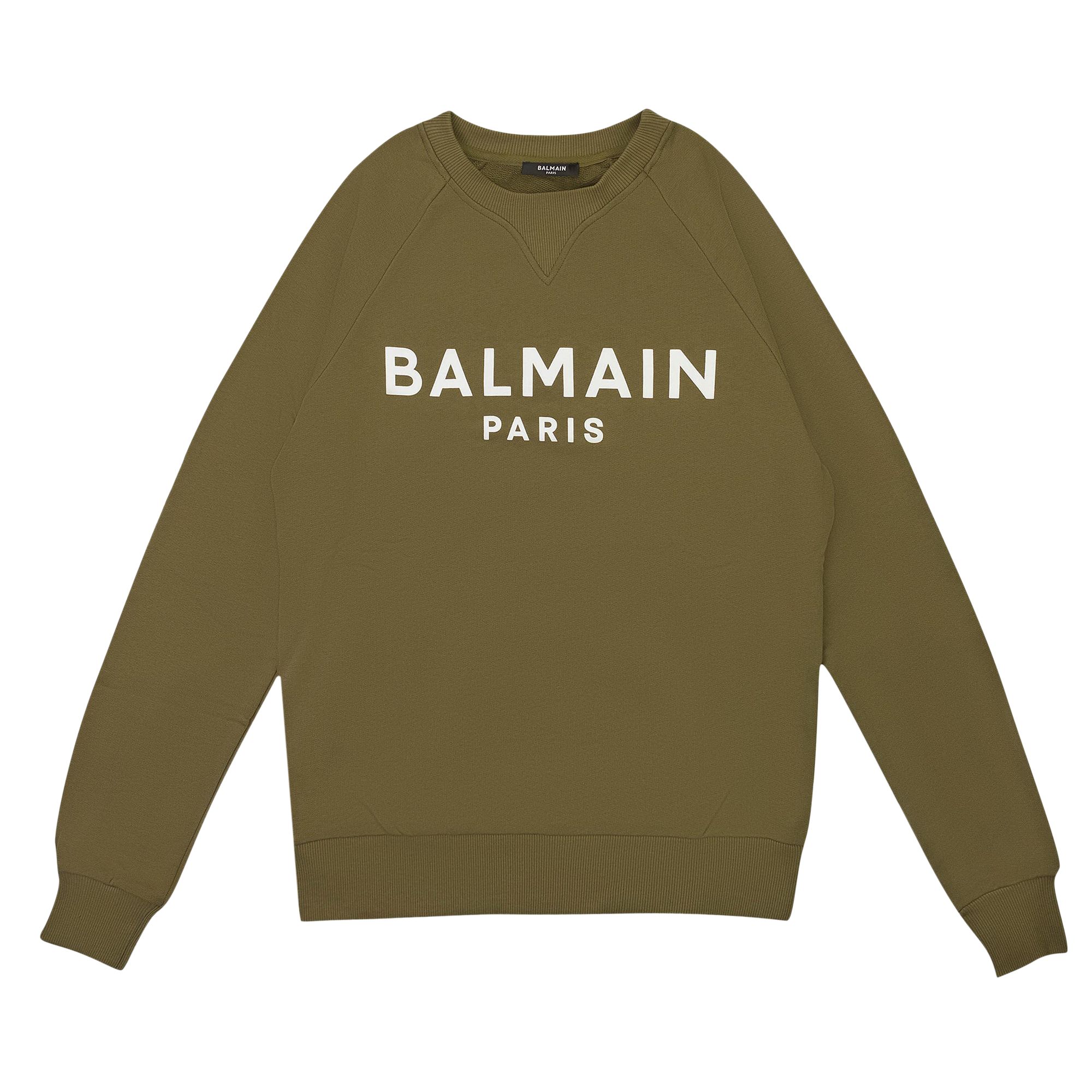 Pre-owned Balmain Logo Print Crewneck Sweatshirt 'khaki' | Tan | Men's Size S In Brown