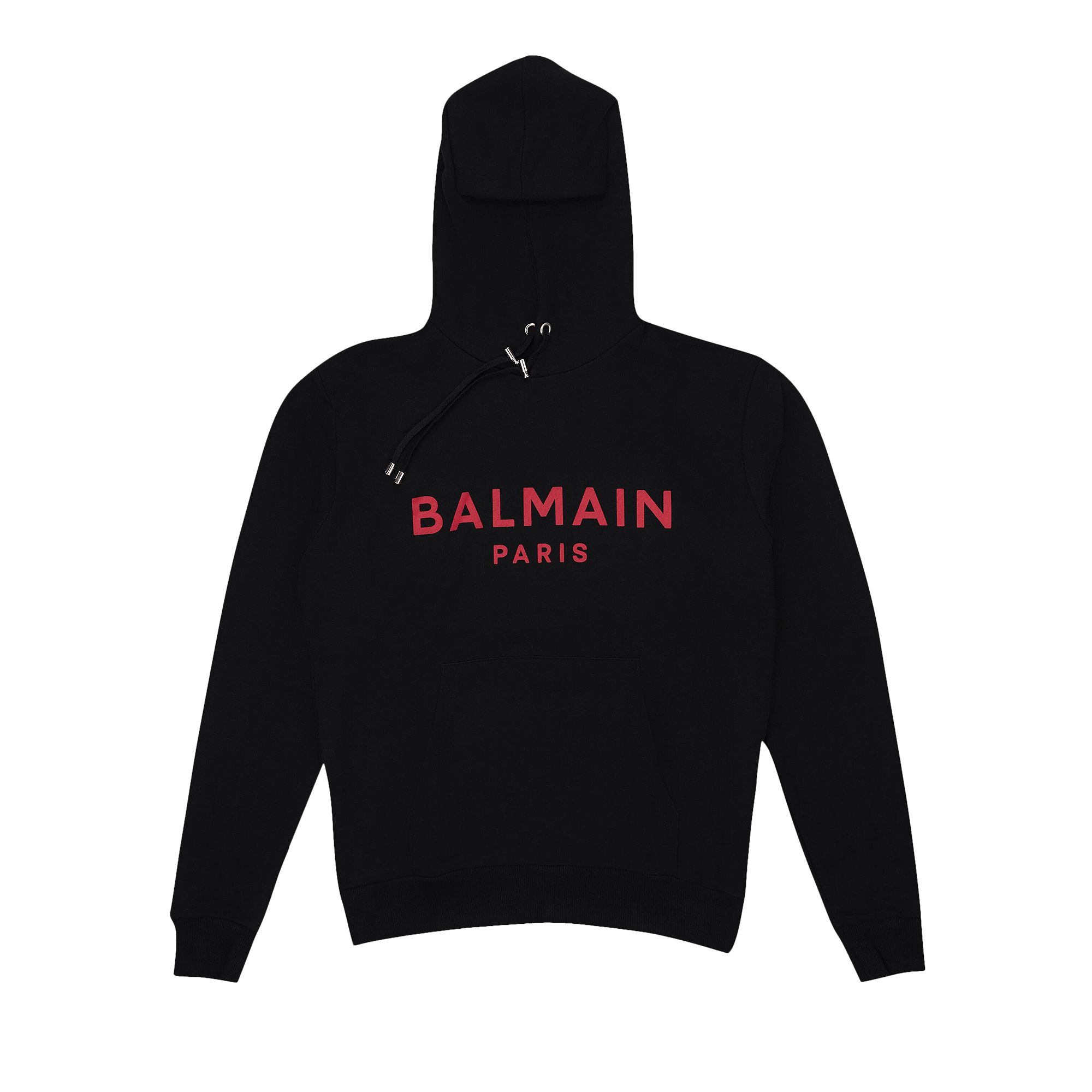 Pre-owned Balmain Logo Printed Drawstring Hoodie 'black/red' | Men's Size M