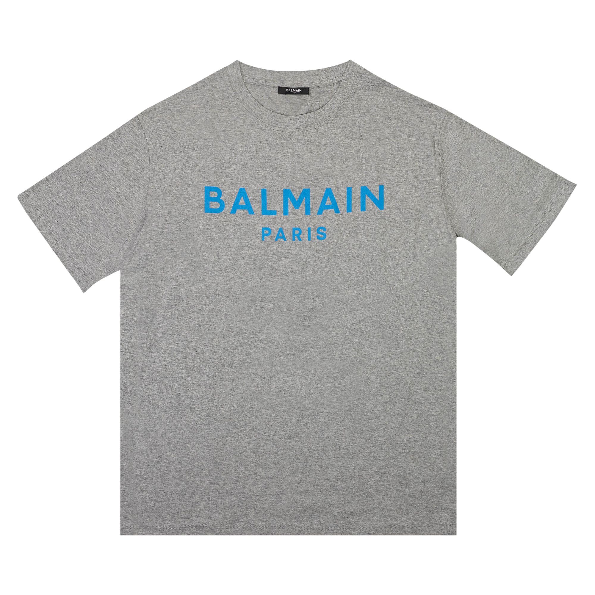 Pre-owned Balmain Logo T-shirt 'grey/sky Blue' | Men's Size M In Gray