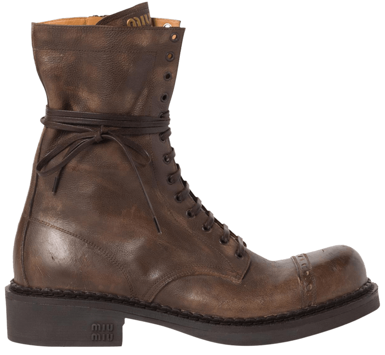 Miu Miu Wmns Leather Laced Booties Cacao Brown