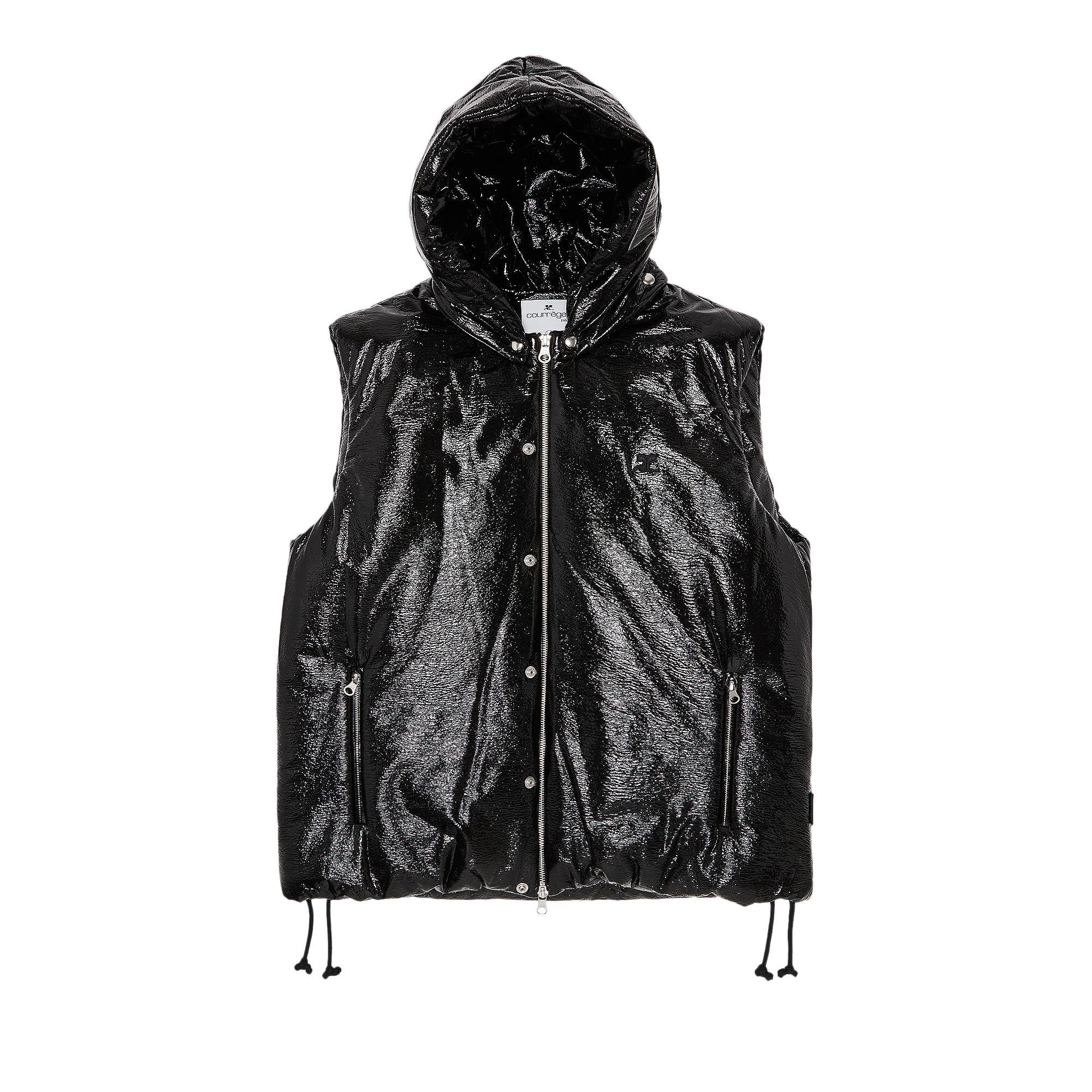Pre-owned Courrèges Ac Vinyl Sleeveless Puffer Jacket 'black' | Men's Size Xl