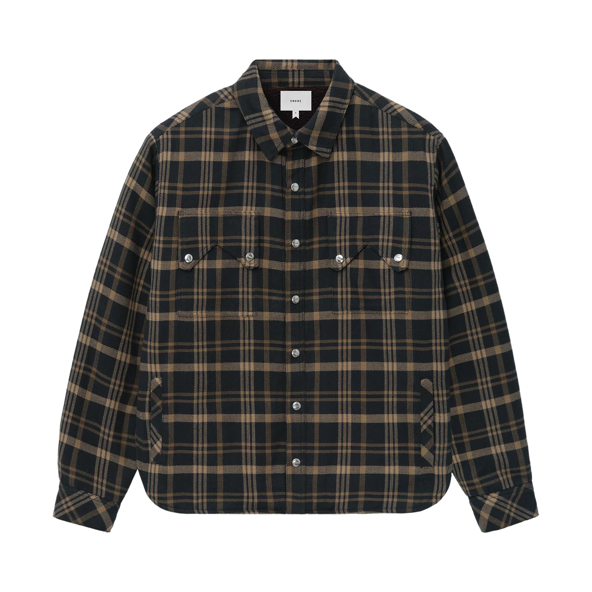 Pre-owned Rhude Flannel Sherpa Overshirt 'brown/black' | Men's Size L