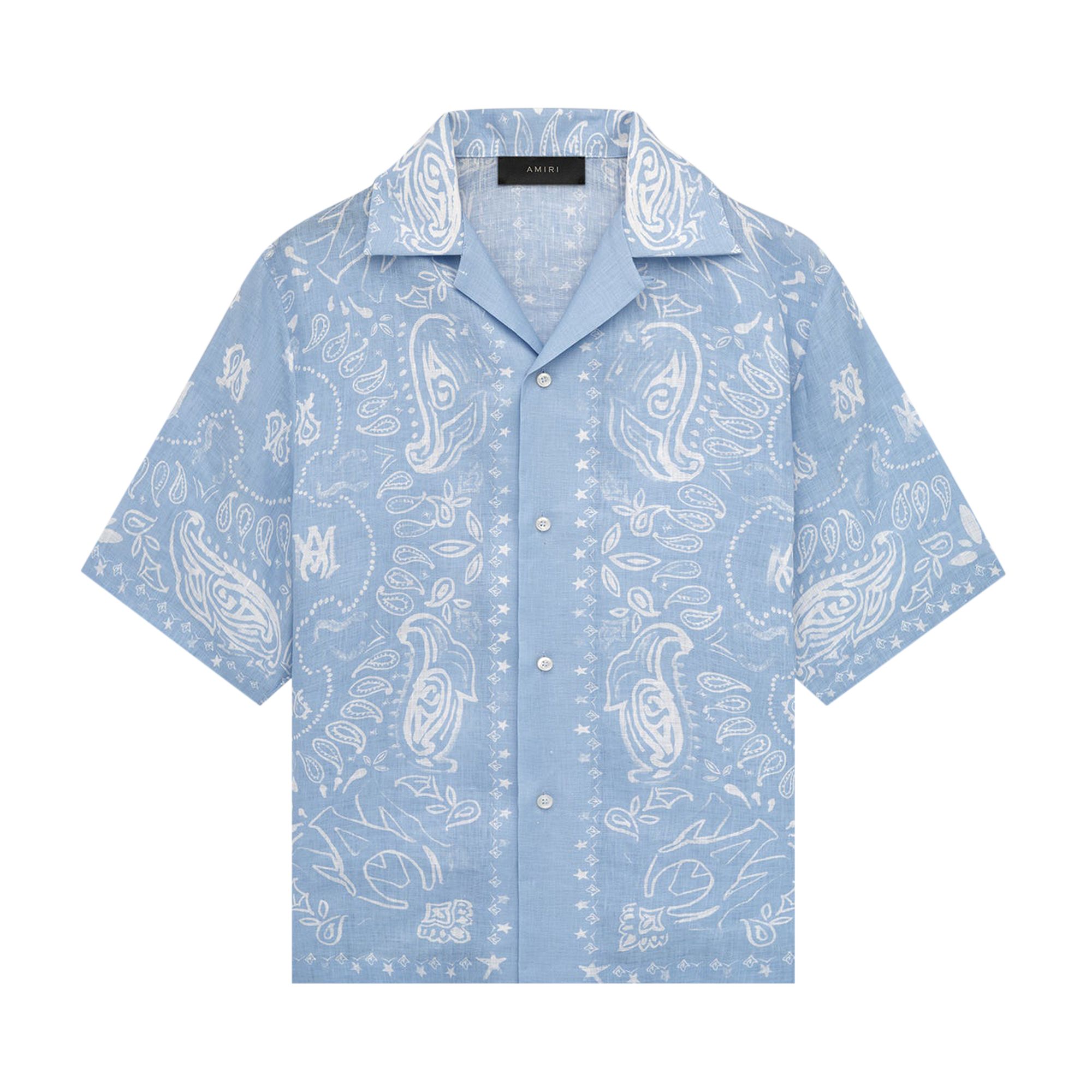 Pre-owned Amiri Bandana Watercolor Camp Shirt 'cerulean' | Blue | Men's Size L