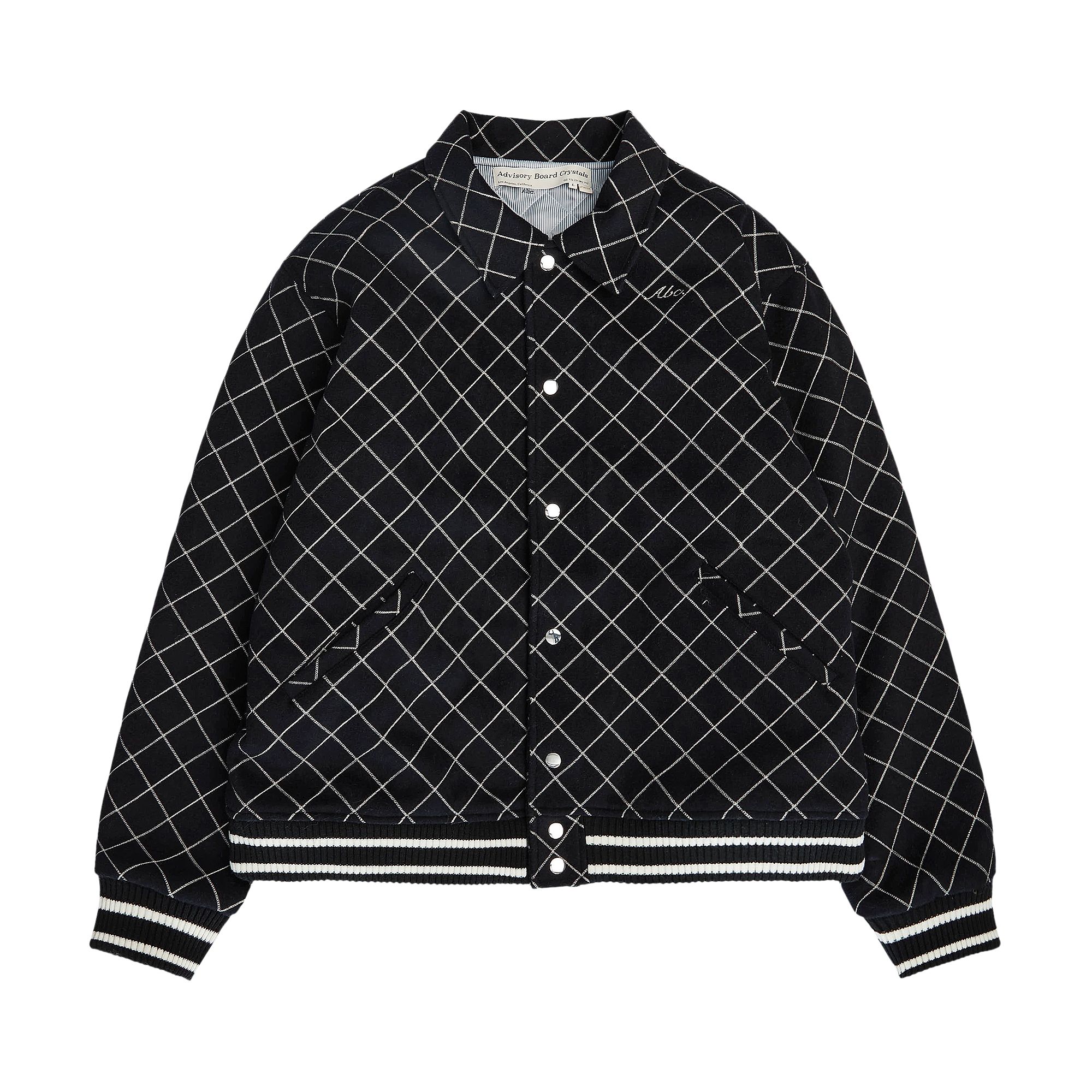 Pre-owned Advisory Board Crystals Diamond Chain Stitch Quilted Varsity Jacket 'navy/white' | Blue | Men's Size