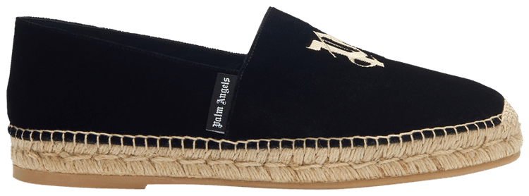 Palm Angels Logo Embroidered Velvet Espadrilles Black