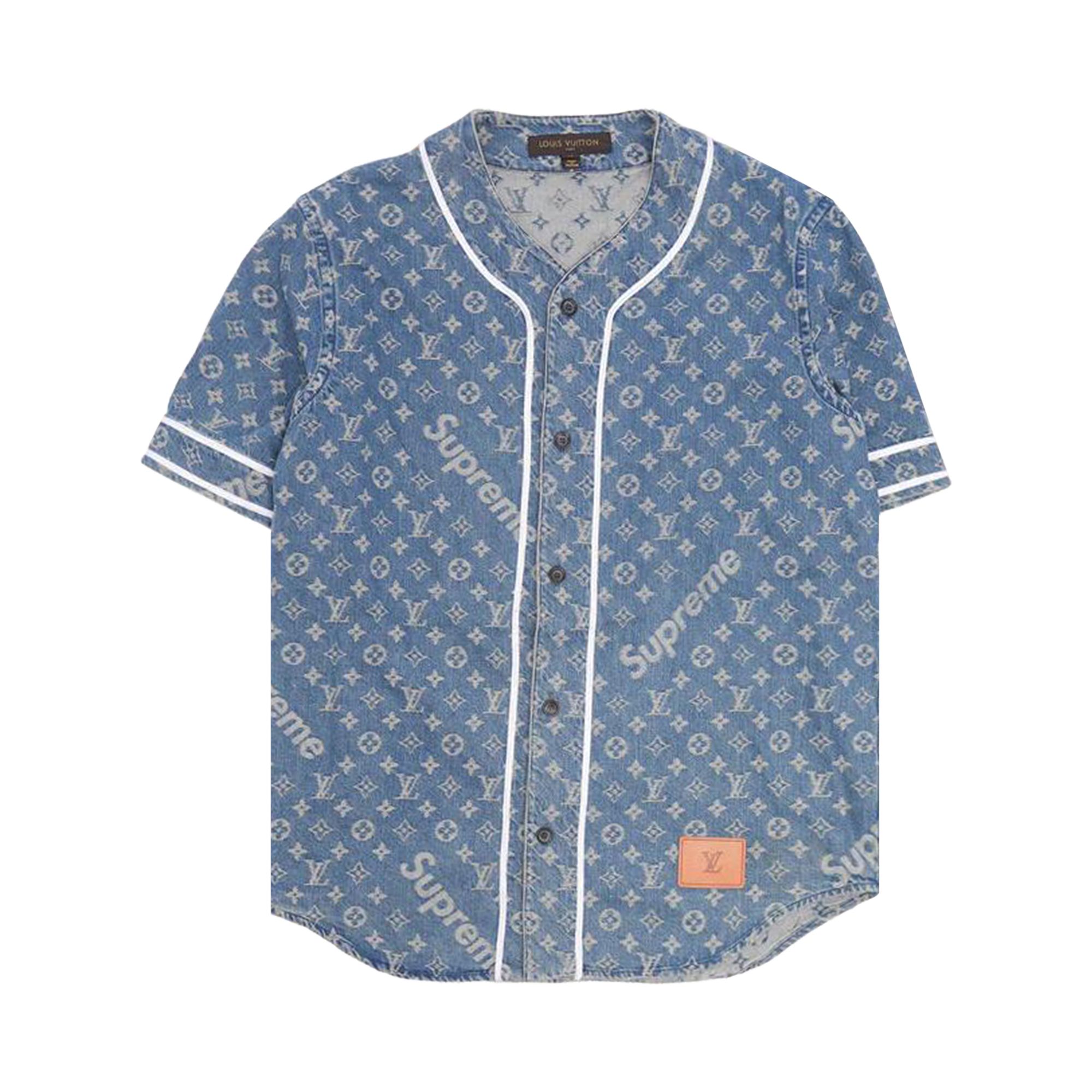 Pre-owned Louis Vuitton X Supreme Jacquard Denim Baseball Jersey 'blue' | Men's Size Xl