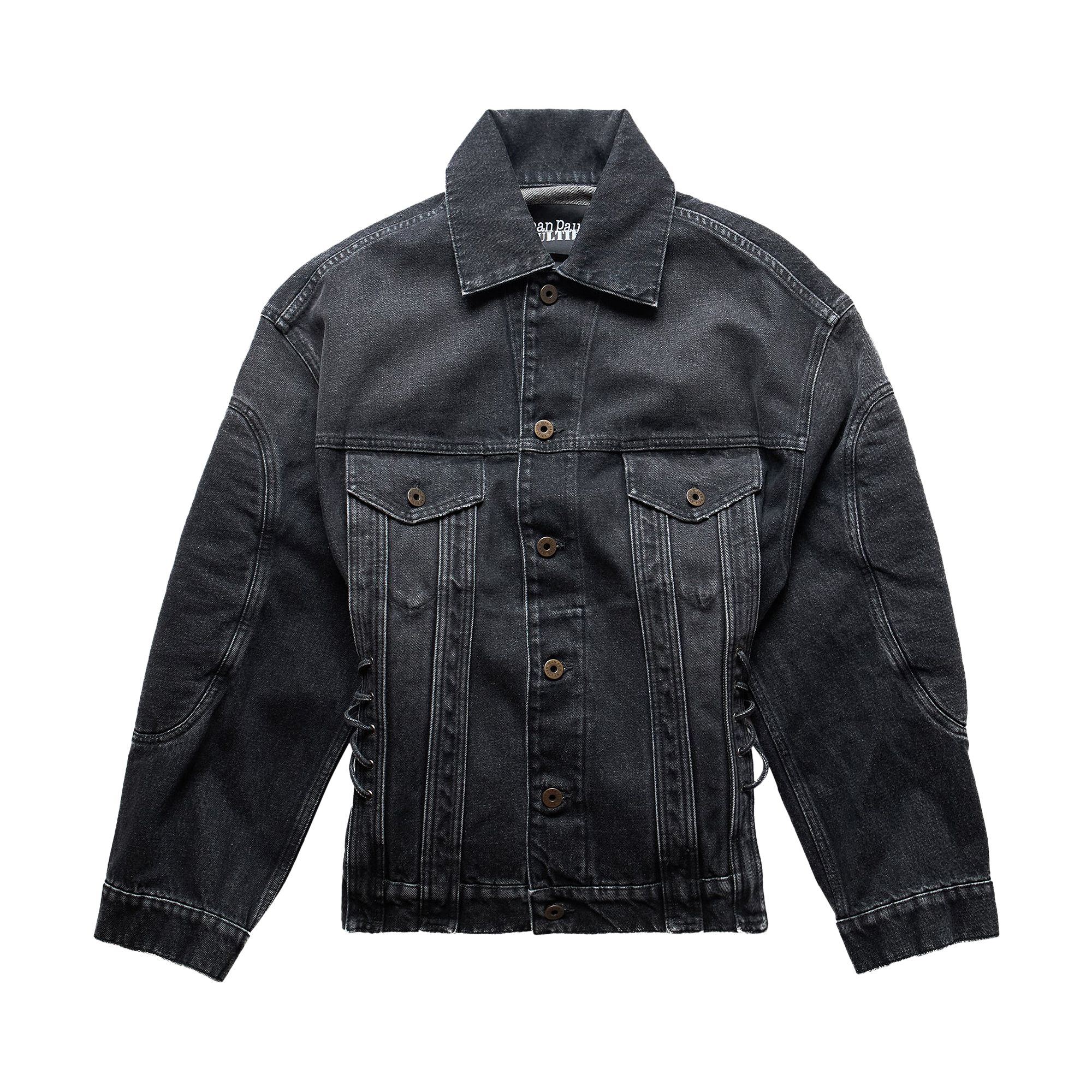 Pre-owned Jean Paul Gaultier Lacing And Elbow Detail Denim Jacket 'black' | Women's Size Xxl