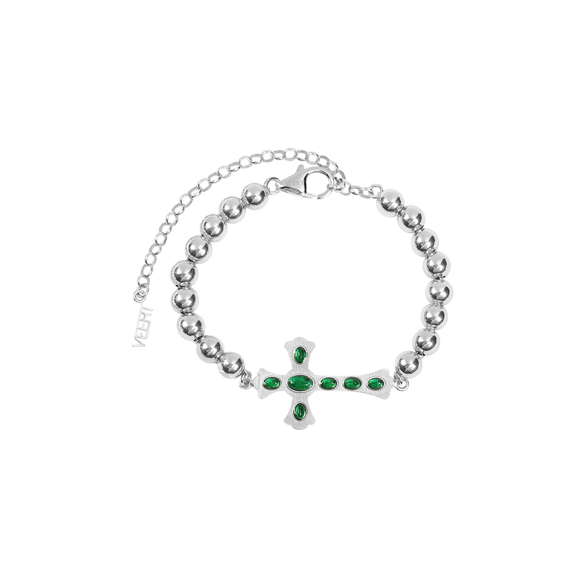 Pre-owned Veert The Green Cross Bracelet 'white Gold/green Agate' | Men's Size Onesize