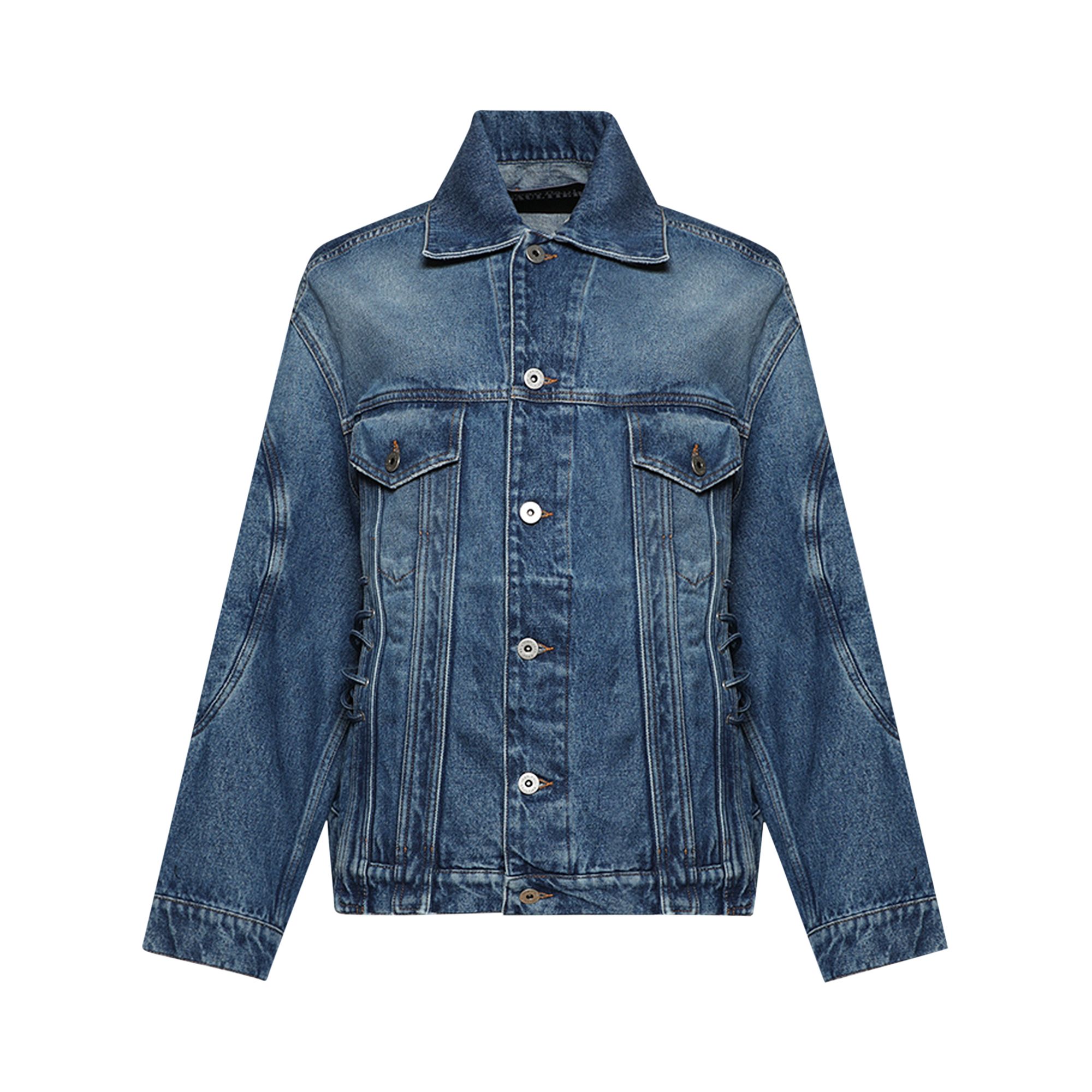 Pre-owned Jean Paul Gaultier Lace-up Denim Jacket 'vintage Blue' | Women's Size Xs