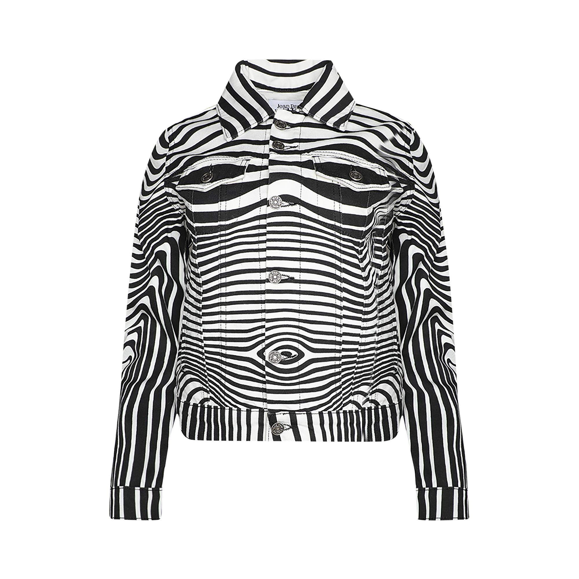 Pre-owned Jean Paul Gaultier Body Morphing Printed Denim Jacket 'white/black' | Women's Size 42