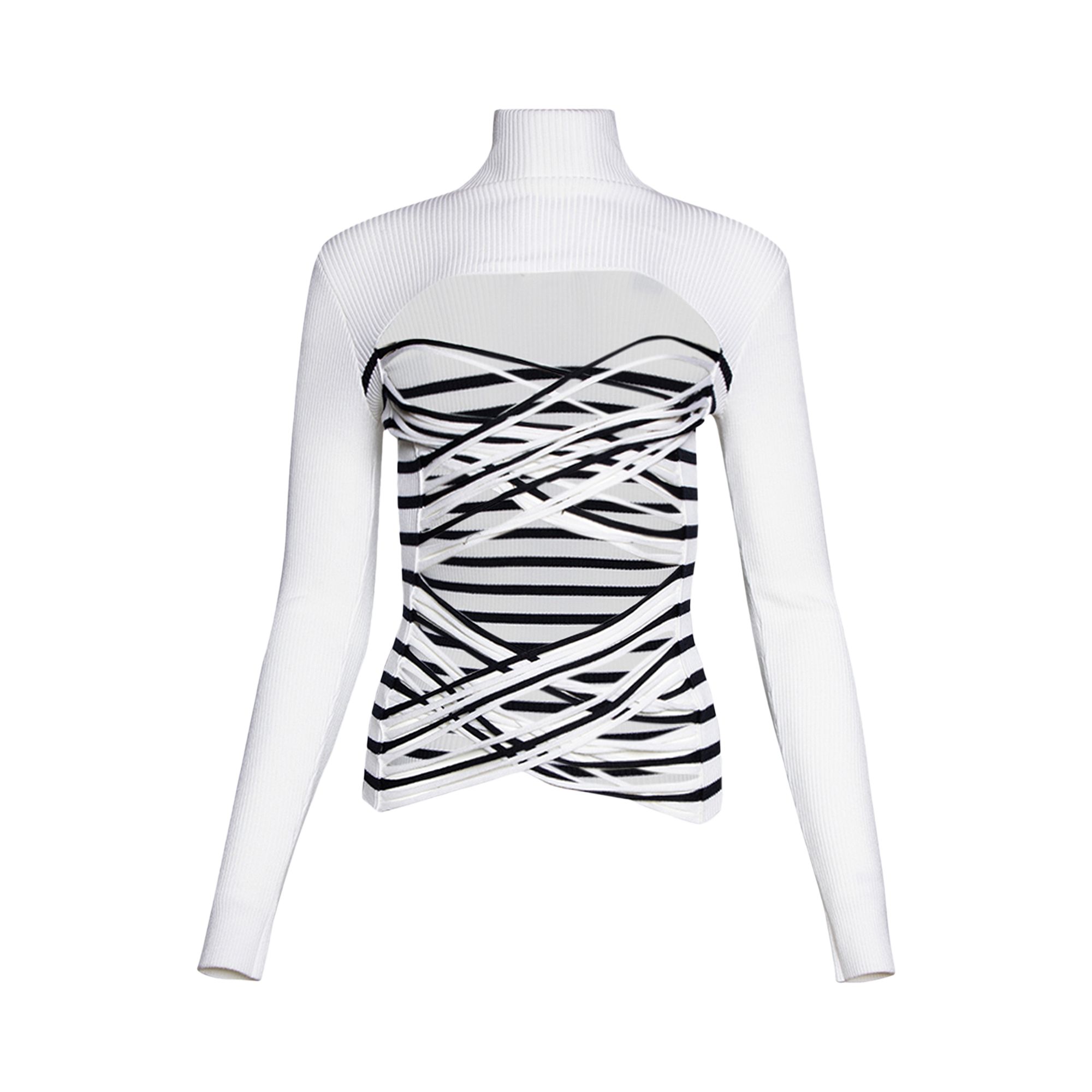 Pre-owned Jean Paul Gaultier Mariniere Laceree Long-sleeve Top 'white/navy'