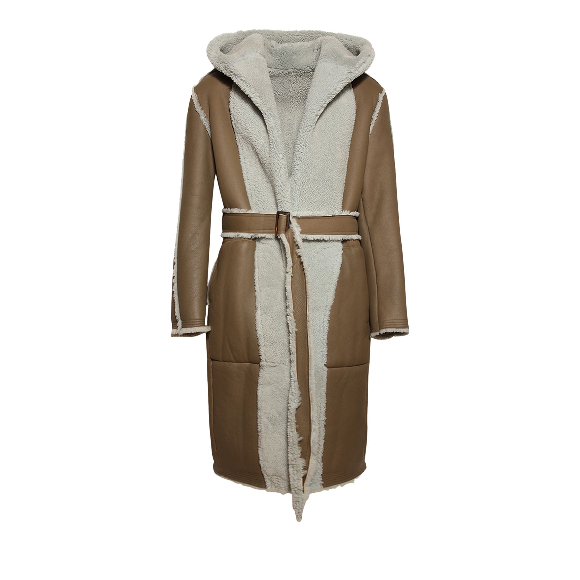 Pre-owned Rick Owens Porterville Reversible Shearling Hooded Coat 'bean/pale Blue' | Brown | Men's Size 56