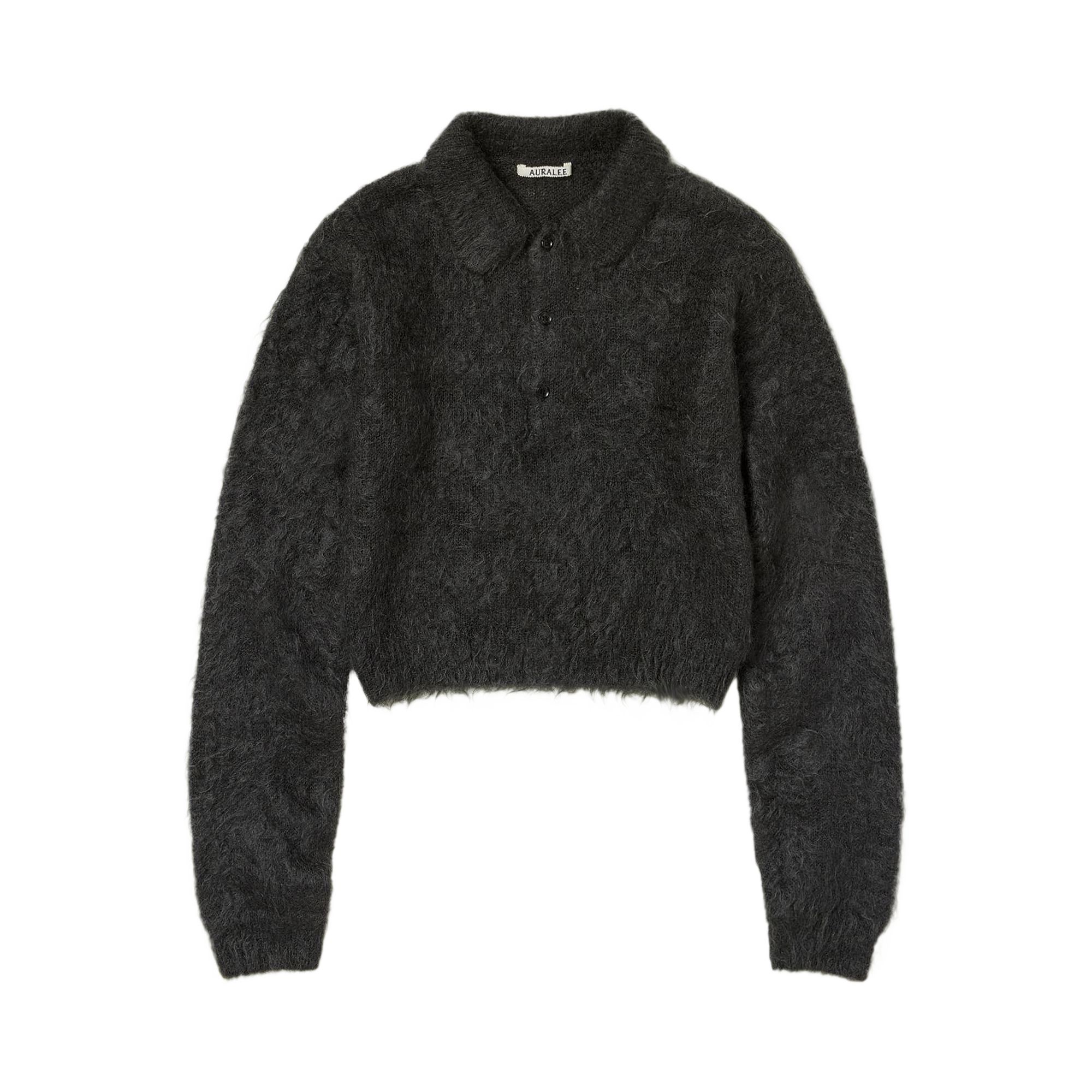 Pre-owned Auralee Brushed Super Kid Mohair Knit Short Polo 'ink Black' | Women's Size 0
