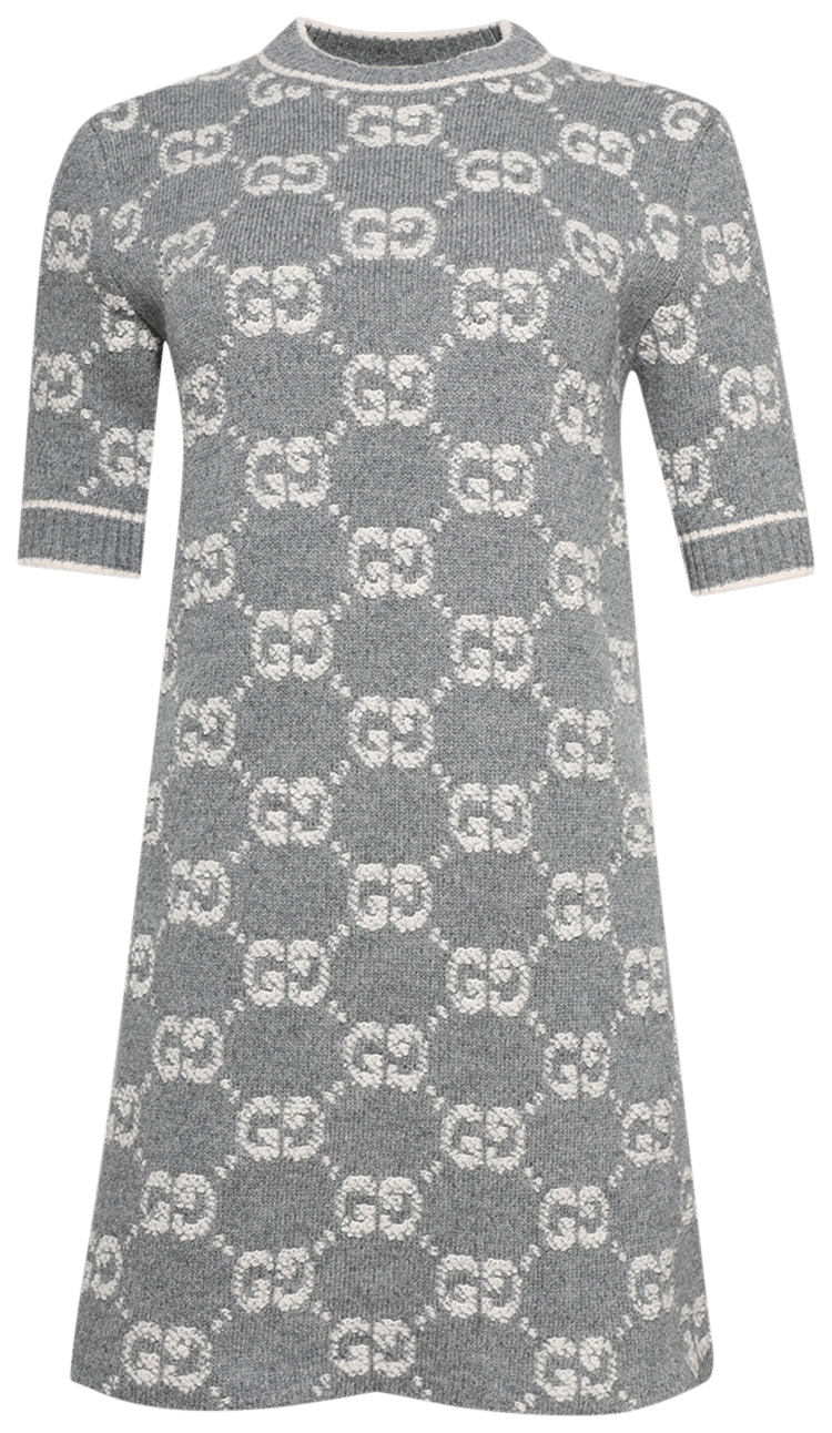 GUCCI|DRESSES (798155 XKCNA 1130) Buy Gucci Wool Boucle Jacquard Dress 'Grey/Ivory' - 798155