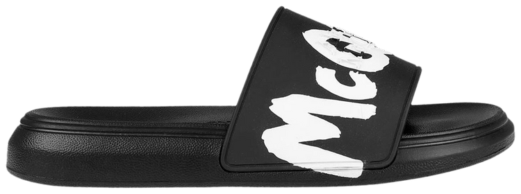 Alexander McQueen Wmns Rubber Pool Slide Graffiti Logo   Black White