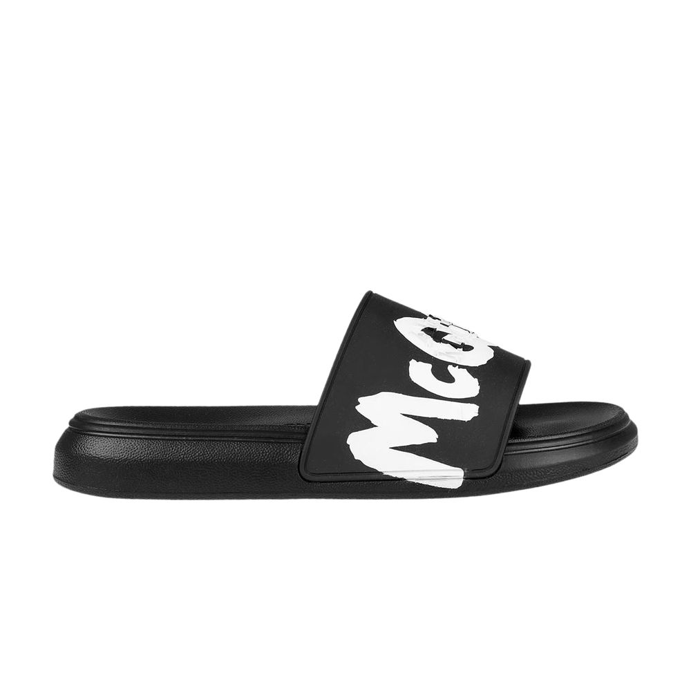 Pre-owned Alexander Mcqueen Wmns Rubber Pool Slide 'graffiti Logo - Black White' | Women's S