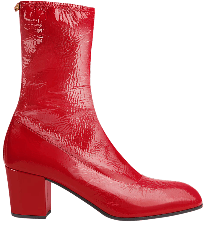 Gucci Wmns Printyl Patent Leather Zip Boot Hibiscus Red