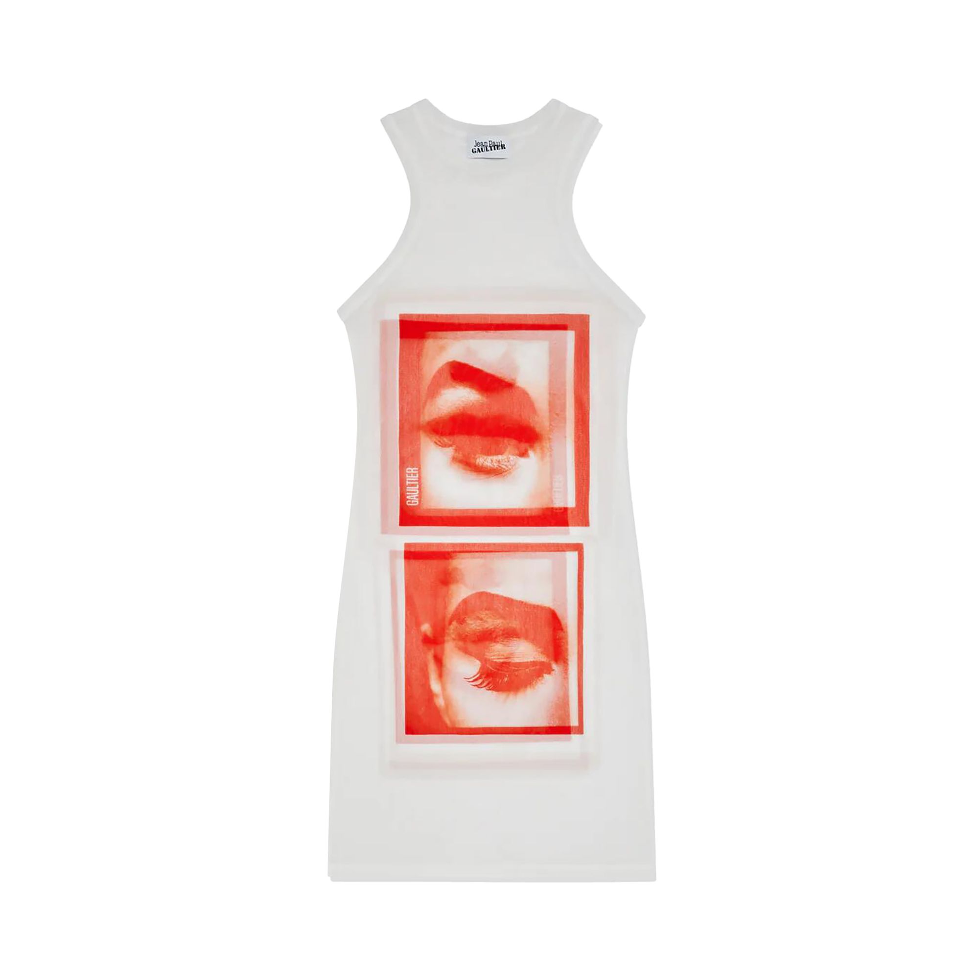 Pre-owned Jean Paul Gaultier Eyes And Lips Mesh Tank Top Short Dress 'white/red/light Orange'