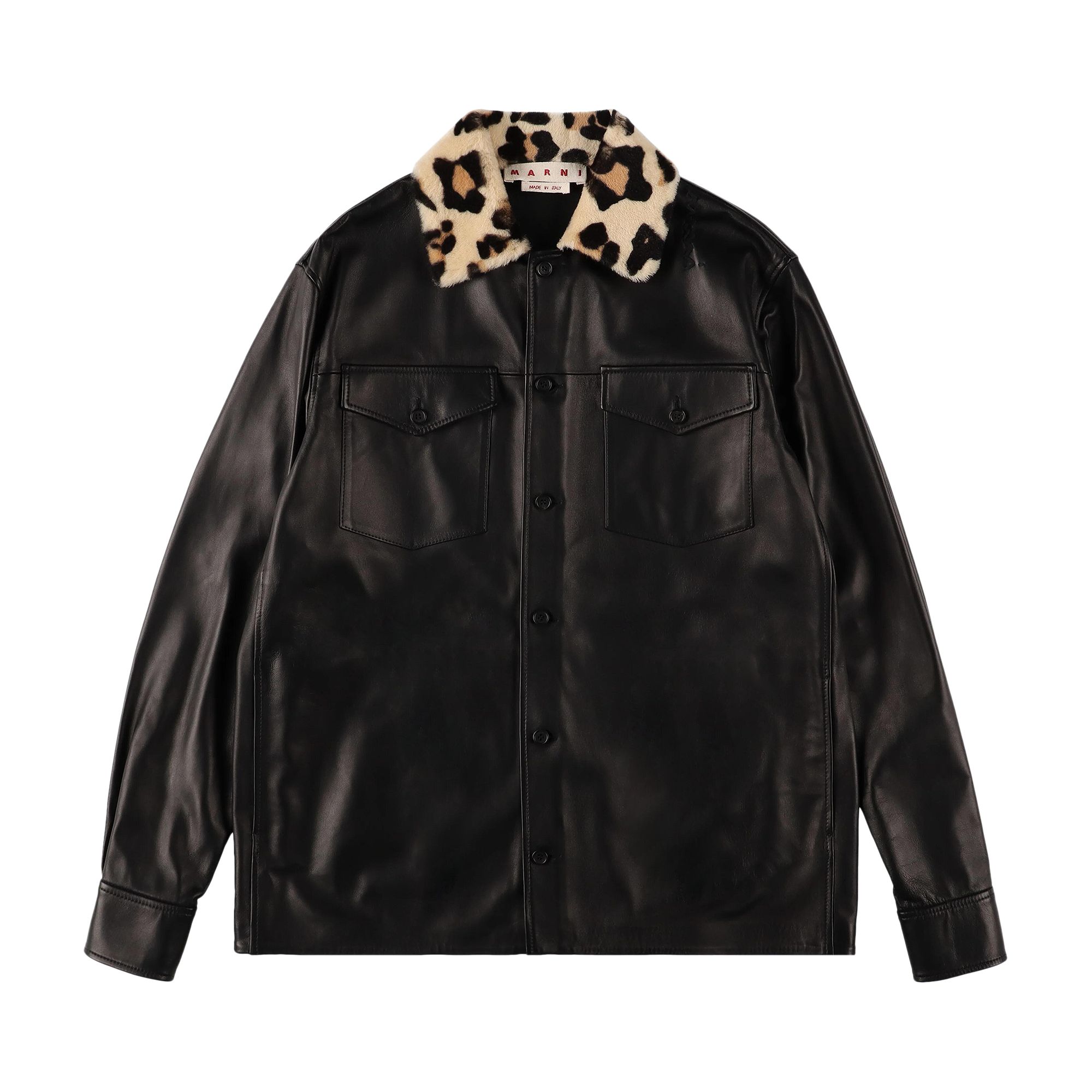 Pre-owned Marni Leather Shirt With Shearling Collar 'black' | Men's Size 54