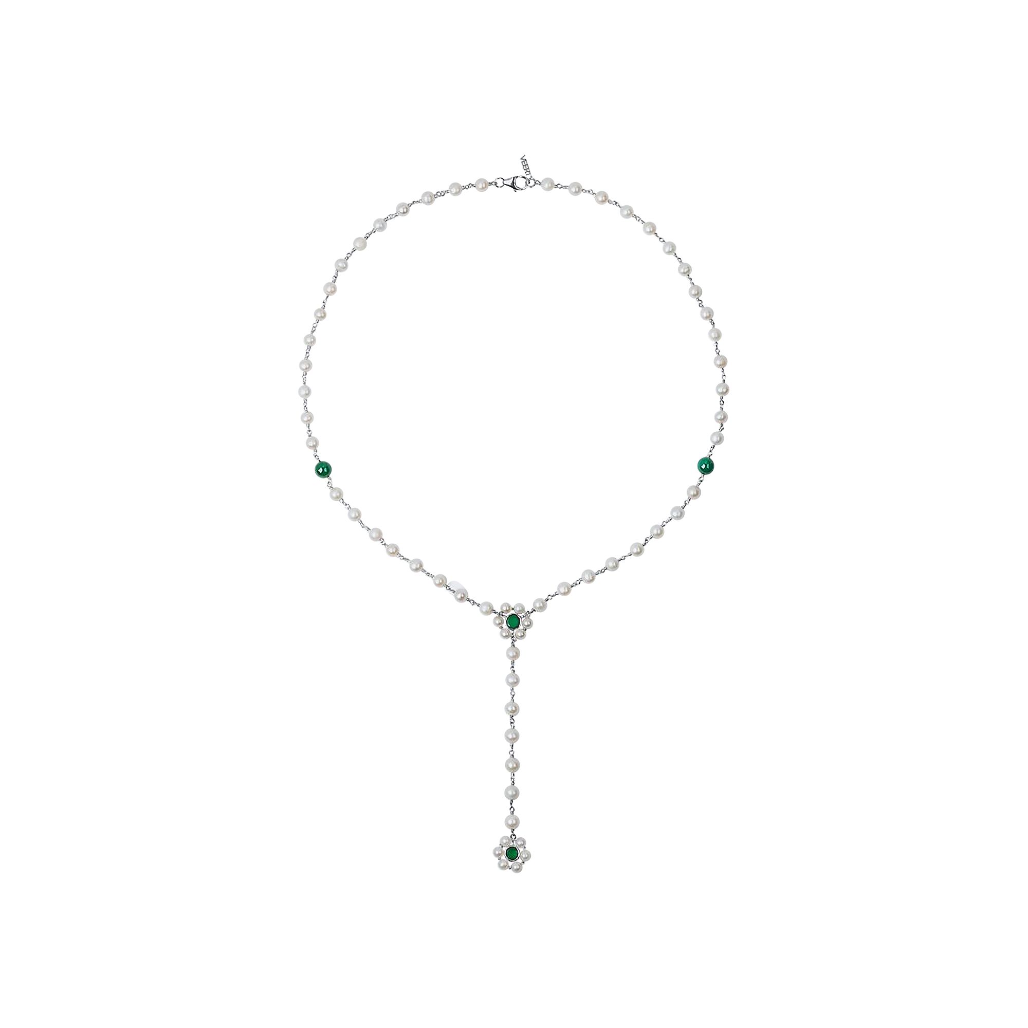 Pre-owned Veert The Macro Flower Pearl Rosary 'yellow Gold/pearl/green Onyx' | Men's Size Onesize