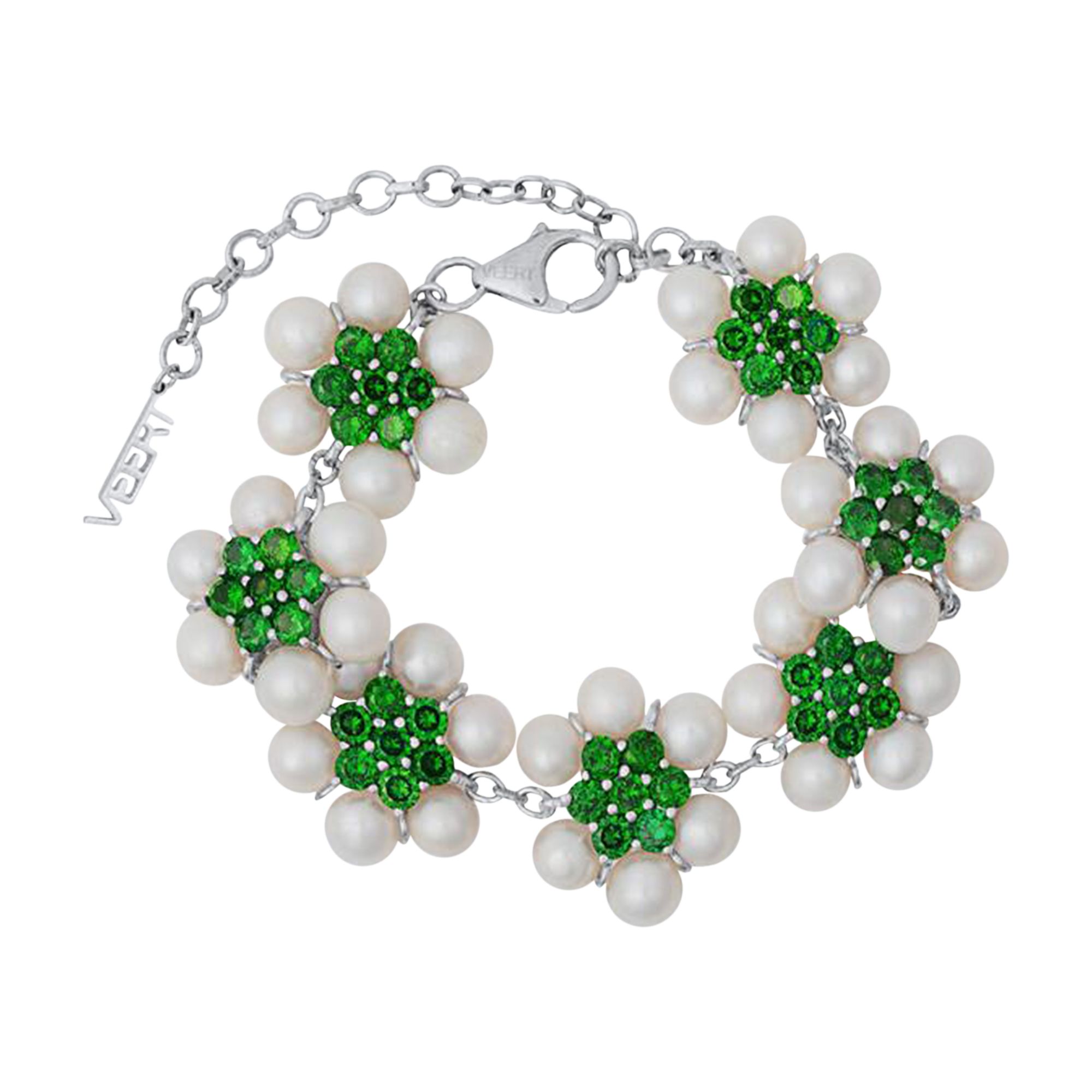 Pre-owned Veert The 42 Pearl Flower Bracelet 'white Gold/pearl/green' | Men's Size Onesize