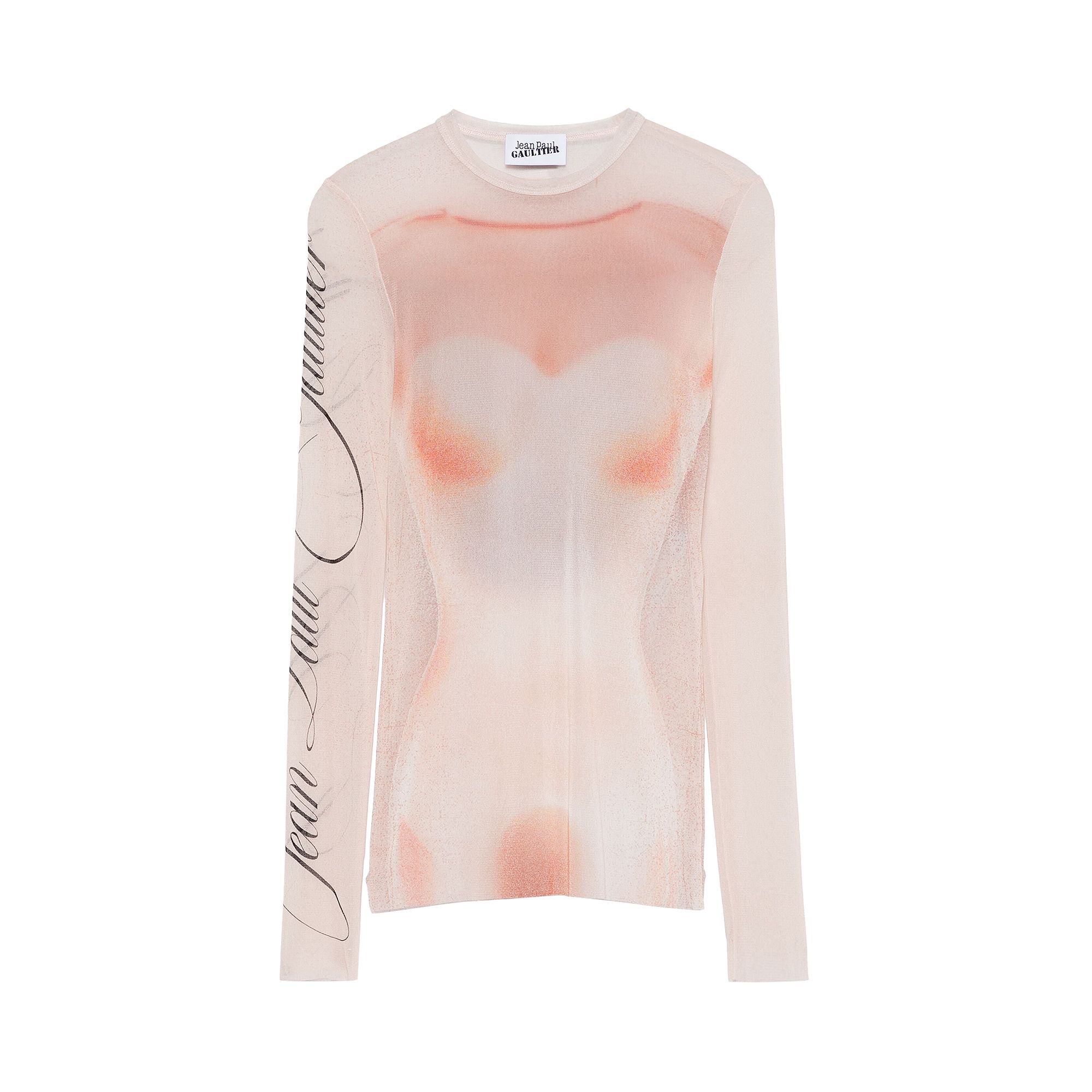 Pre-owned Jean Paul Gaultier Printed Le Classique Mesh Top 'pale Pink/dusty Pink'