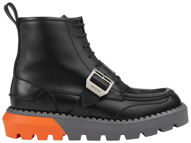 Gucci Lace Up Boot Buckle   Black Orange