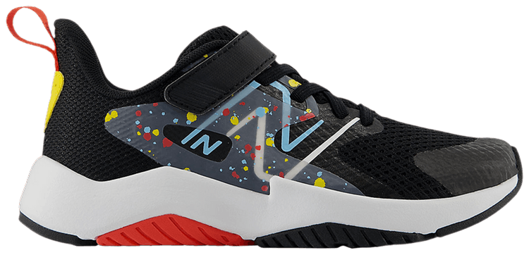 New Balance Rave Run v2 Bungee Lace Top Strap Big Kid Paint Splatter Pack   Black Blast Red Blue