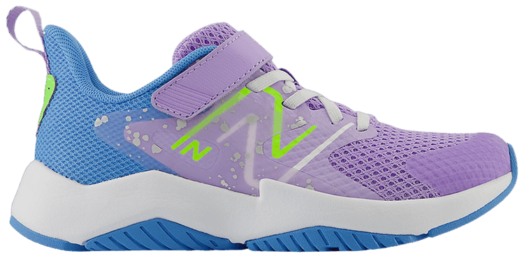 New Balance Rave Run v2 Bungee Lace Top Strap Big Kid Paint Splatter Pack   Lilac Glo Blue Pixel Green