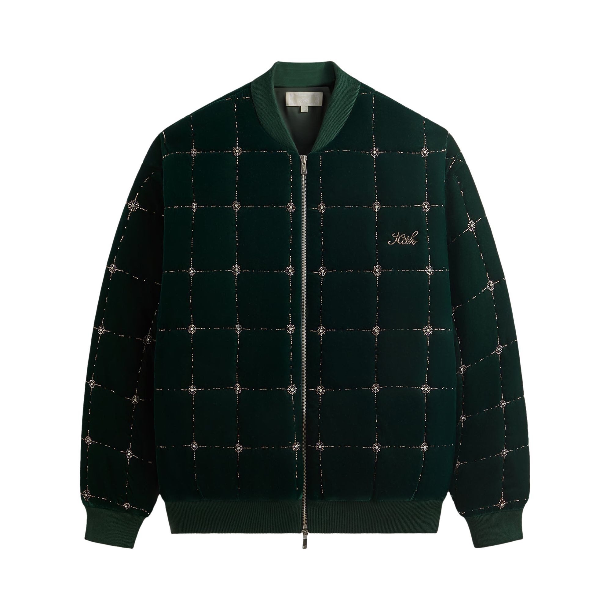 Pre-owned Kith Beaded Velvet Clay Bomber Jacket 'stadium' | Green | Men's Size L