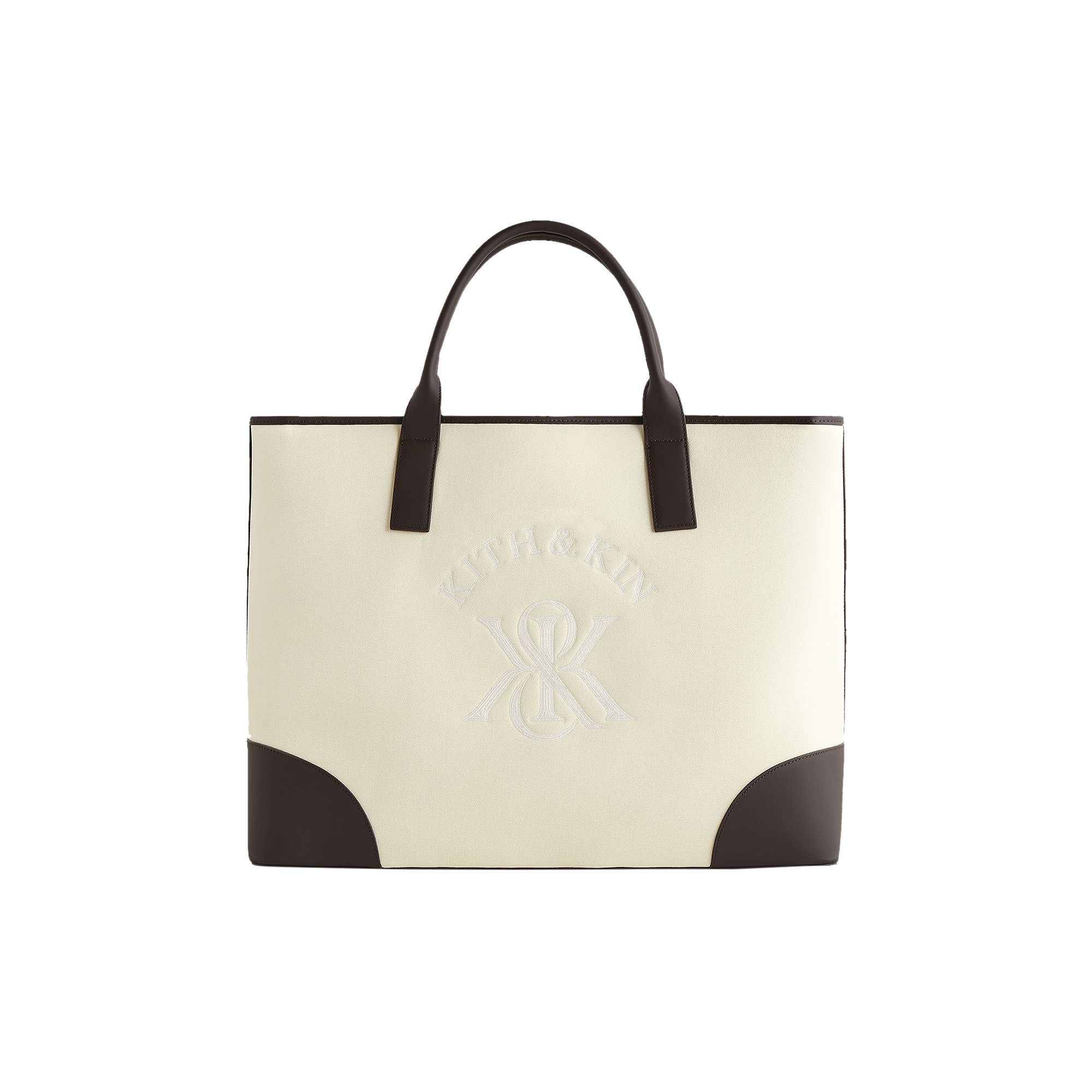 Pre-owned Kith Leather Trimmed Canvas Tote 'sandrift' | Cream | Men's Size Onesize In White