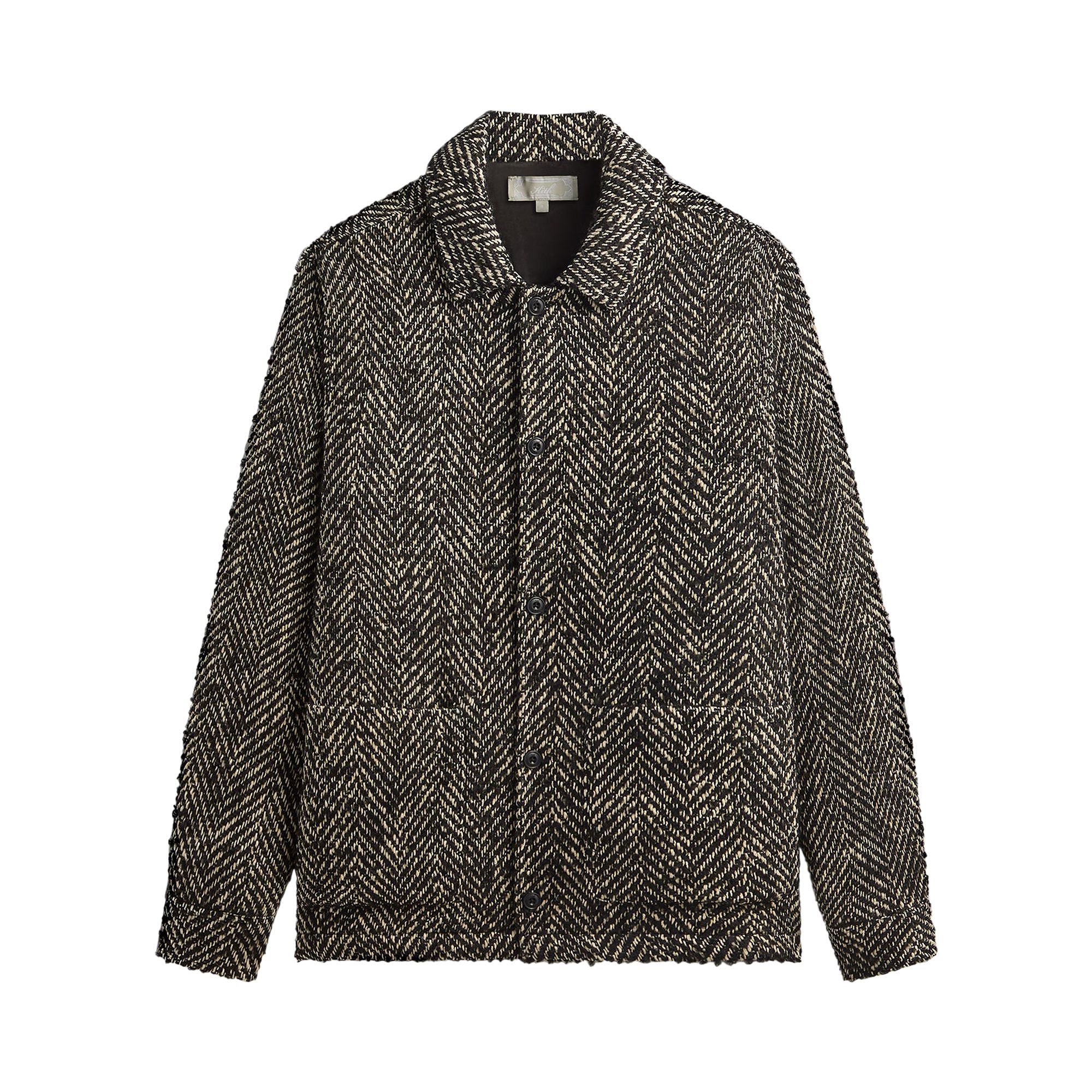Pre-owned Kith Oversized Herringbone Boxy Collared Overshirt 'black' In Multi