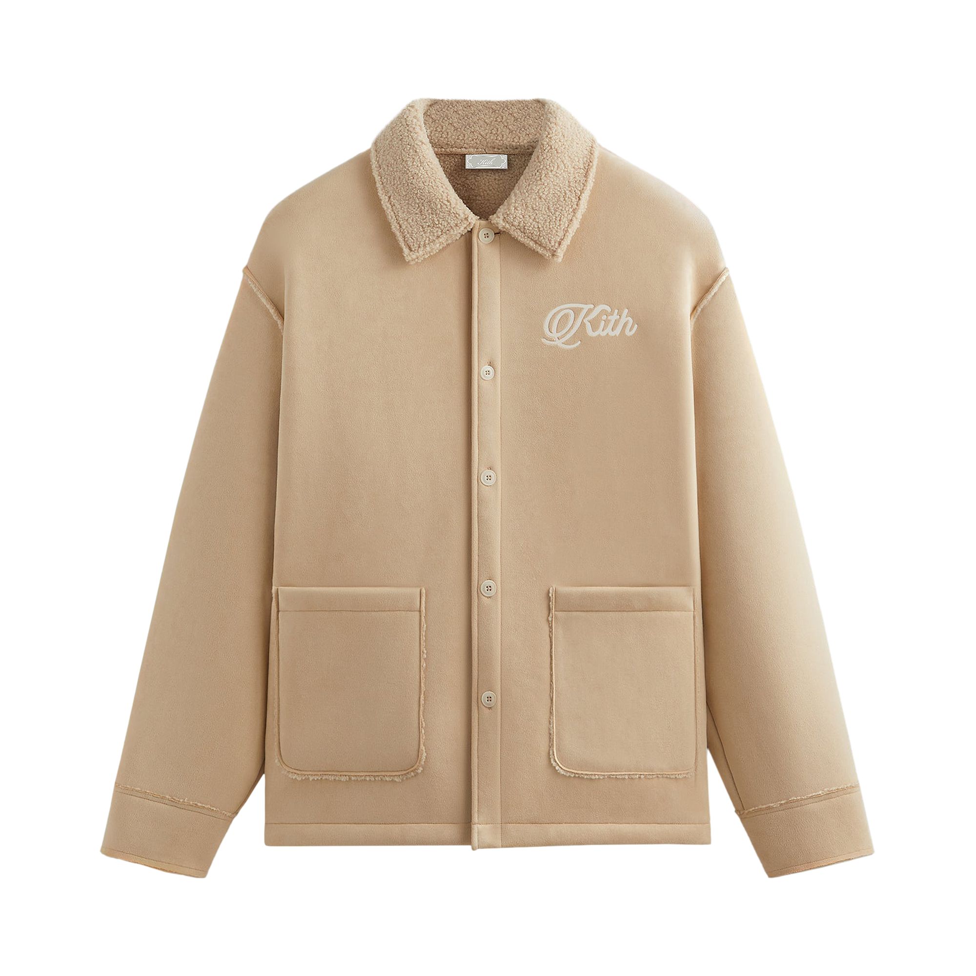 Pre-owned Kith Faux Shearling Long-sleeve Boxy Collared Overshirt 'stolid' | Cream | Men's Size M