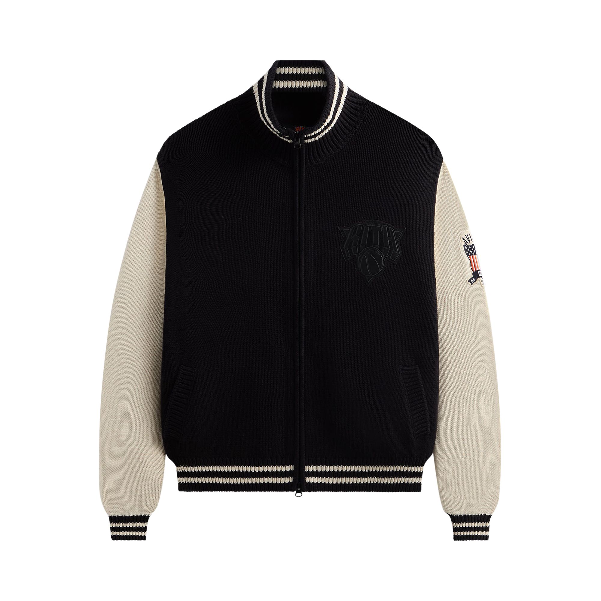 Pre-owned Kith & Avirex For The New York Knicks Wyona Full Zip Sweater 'black' | Men's Size Xl