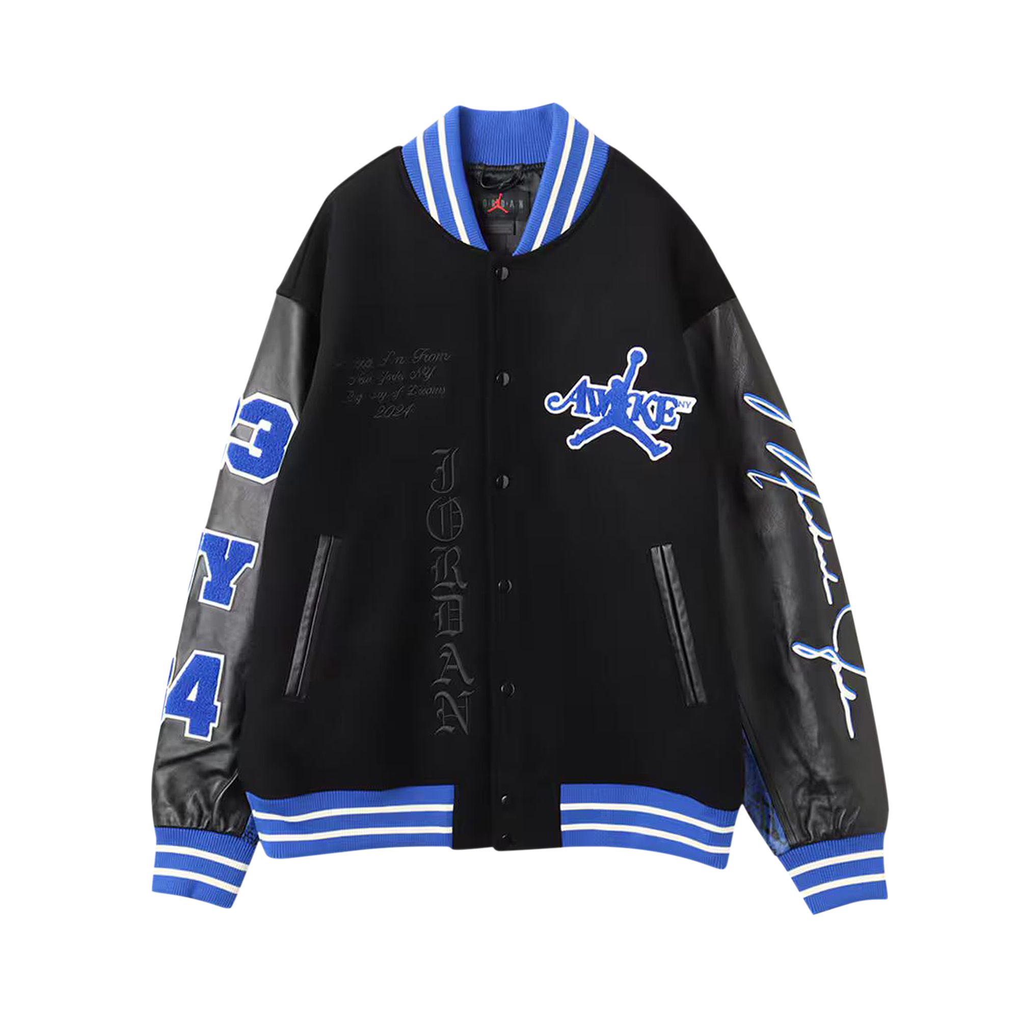 Pre-owned Air Jordan X Awake Ny Varsity Jackett 'black/game Royal'