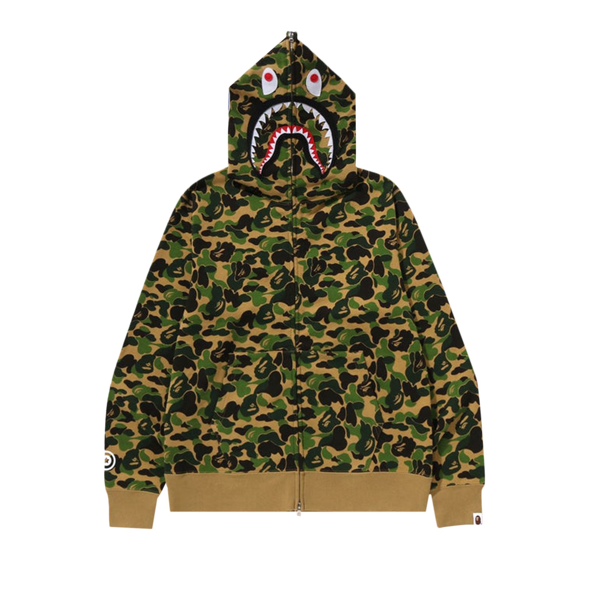 Pre-owned Bape Abc Camo Separate Shark Full Zip Hoodie 'green' | Men's Size Xl