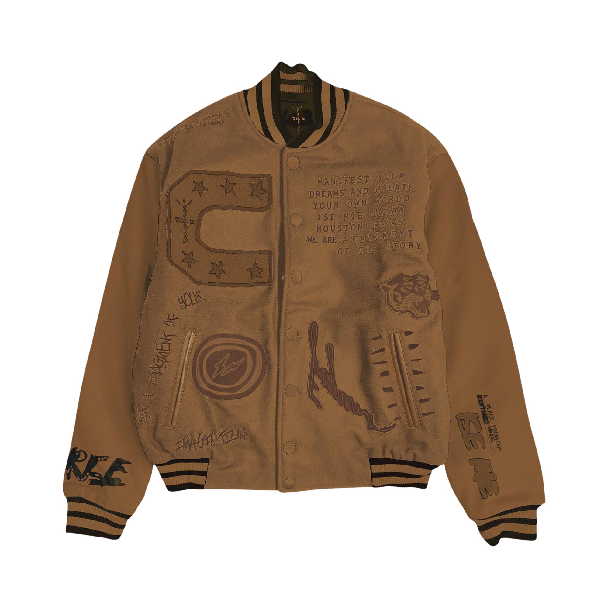 Pre-owned Cactus Jack By Travis Scott X Fragment Manifest Varsity Jacket 'brown' | Men's Size M
