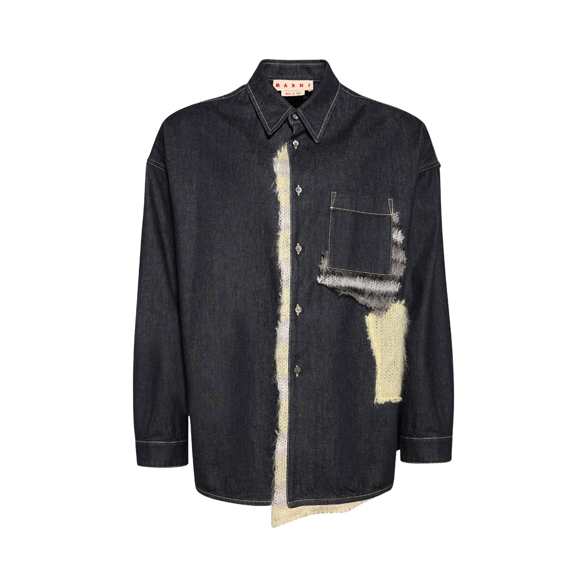 Pre-owned Marni Raw Knit Denim Shirt 'blue/black' | Men's Size 52